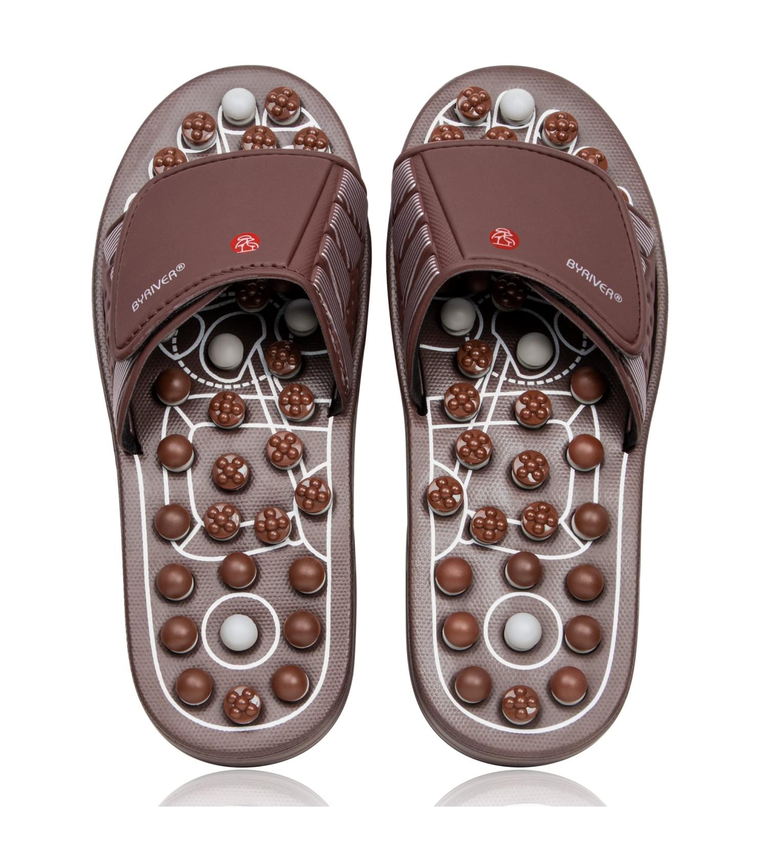 Plantar Fasciitis Massager Slippers - Acupressure Reflex Zone Foot Massage Shoes for Relief | Byriver Brown (Size 35-37) - Perfect Relaxation Gift for Mom & Dad - Buy Online on GoSupps.com