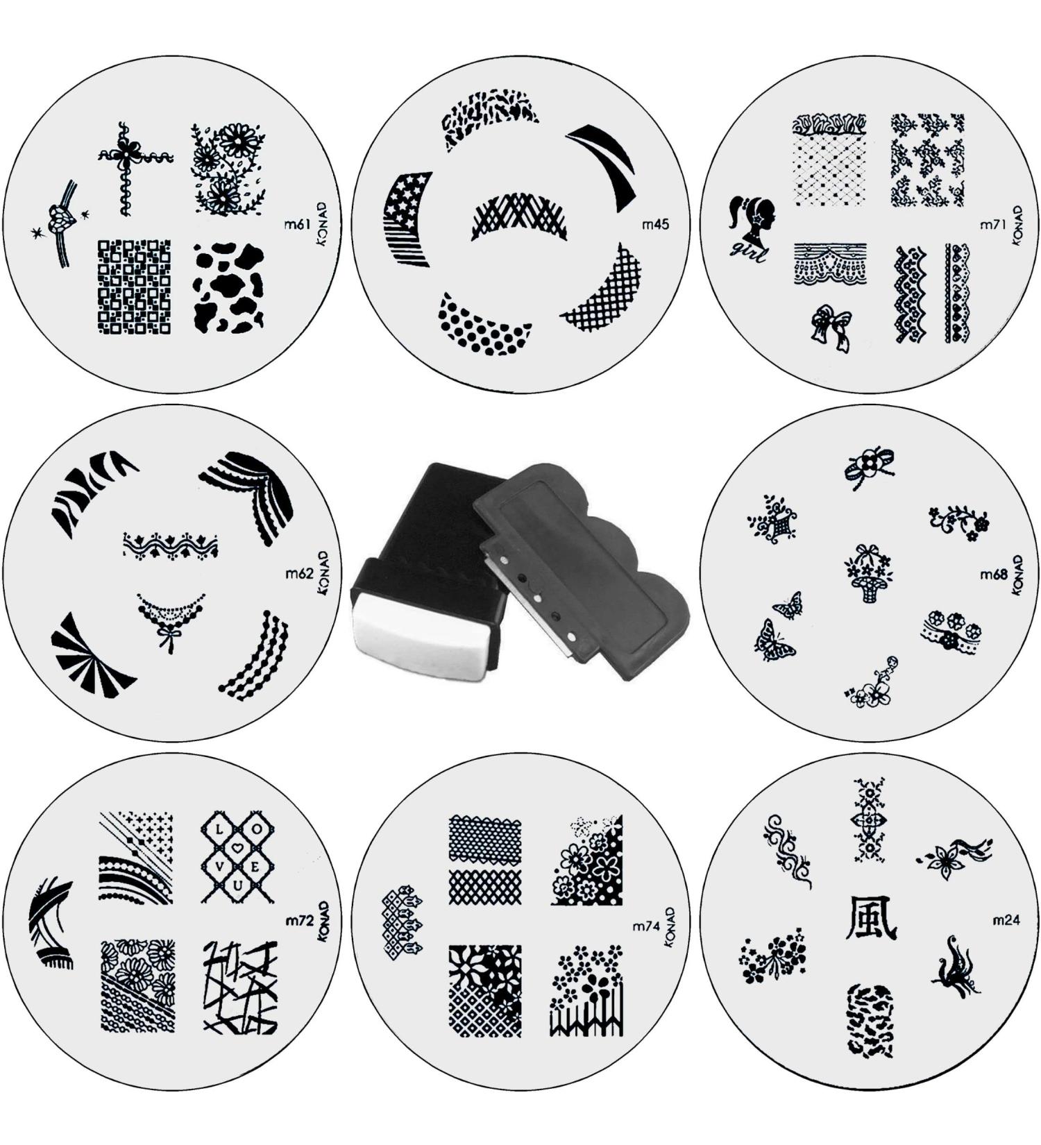 Premium KONAD Stamping Nail Art Set - 8 Stencils + 1 Stamper/Scraper | International Shipping Available - Buy Online on GoSupps.com