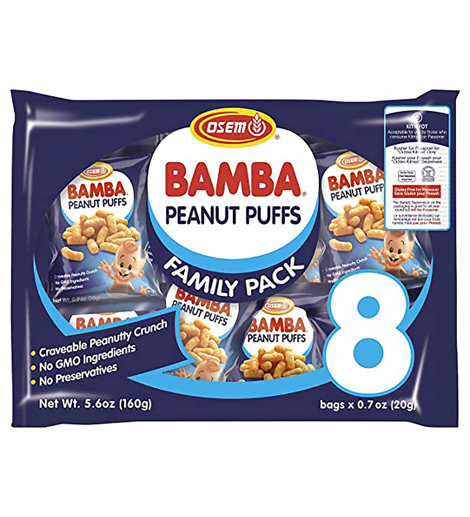 Osem Bamba Peanut Snacks for Babies - All-Natural Peanut Butter Puffs Family Pack (8 x 0.7oz Bags) - 50% Peanuts - Buy Online on GoSupps.com