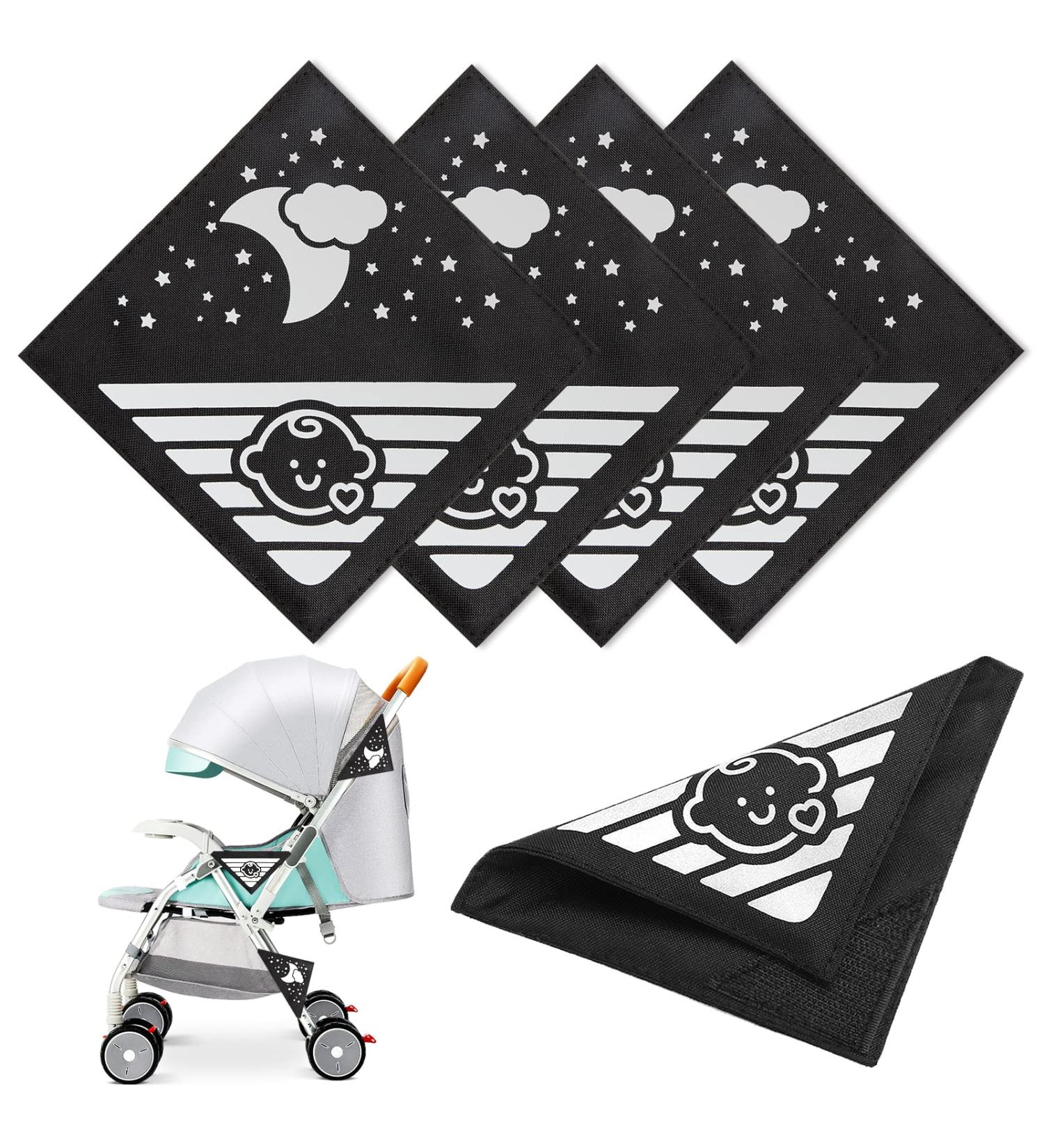 4 Universal Security Reflectors for Strollers - Velcro Fasteners | Sweet Babies & Clouds Moon Star Motif - Buy Online on GoSupps.com