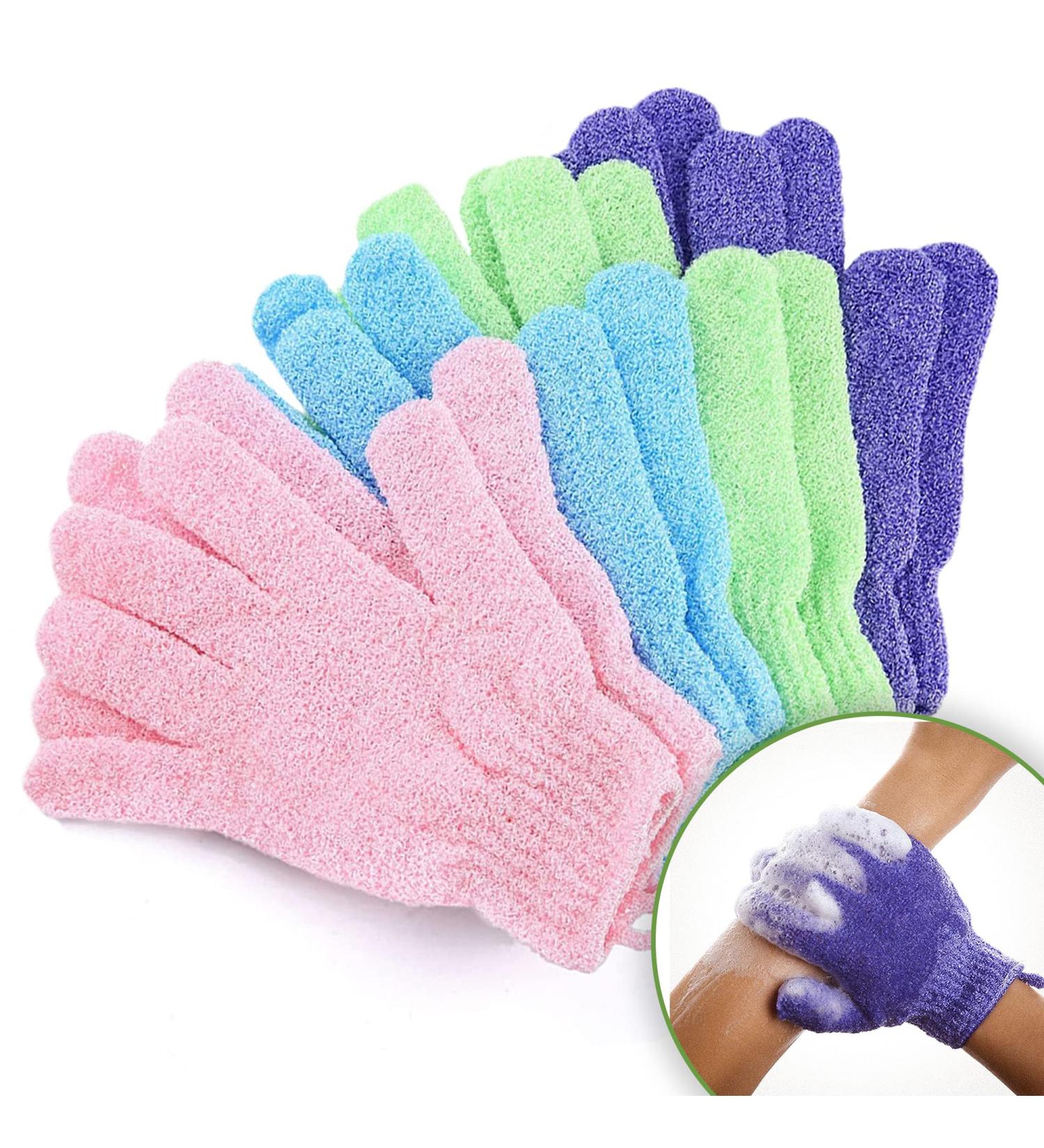 Exfoliating Gloves 4 Pair Pack for Men and Women | Spa-Quality Bath Mitts for Dead Skin Removal | Textured Body Scrub Gloves in Pink, Green, Blue & Purple - Buy Online on GoSupps.com