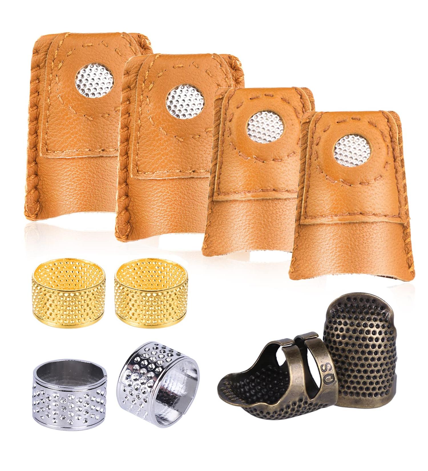 10 Pcs Metal Thimble Set with Leather Finger Protectors - Sewing & Stitching Finger Protection - Buy Online on GoSupps.com
