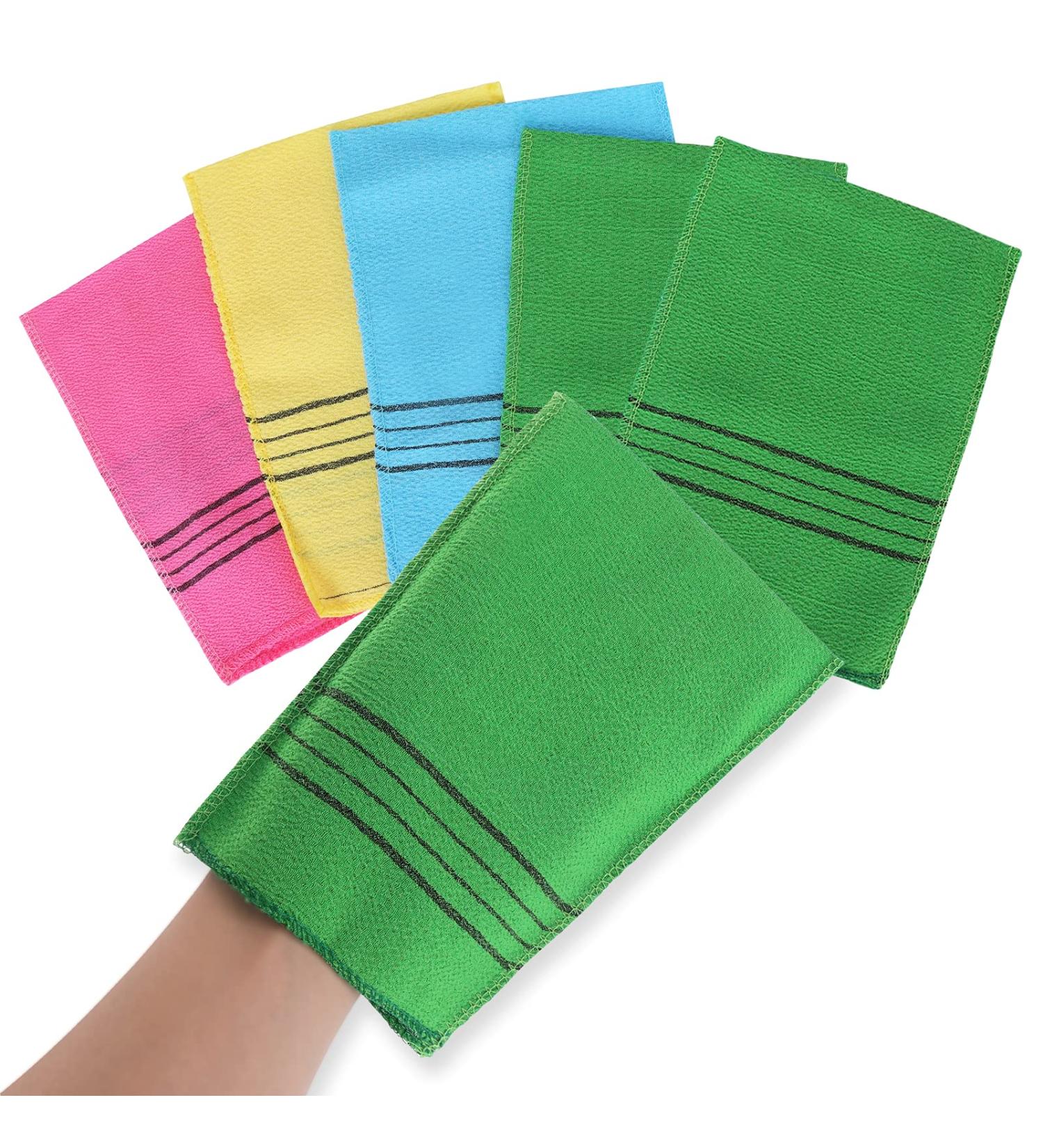 Molain 5Pcs Asian Exfoliating Washcloth Italy Towel - Dual-Sided Exfoliating Glove - Remove Dead Skin, Callus, and Scrub in Shower Spa - Bath Accessories in Pink/Blue/Green/Yellow - Buy Online on GoSupps.com