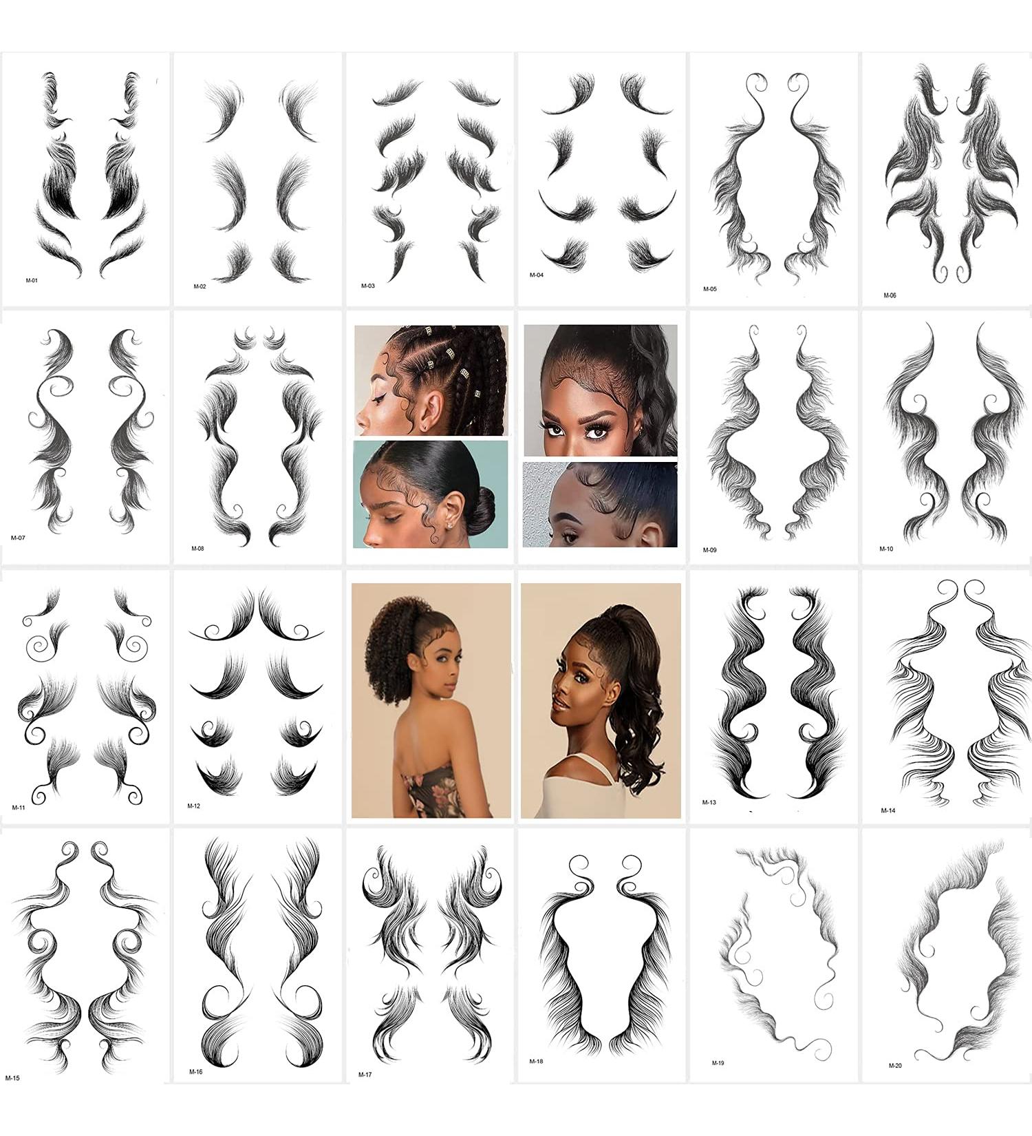 20 Sheets Baby Hair Tattoo Stickers - Waterproof & Lasting Hairline Fake Curly Hairstyle Templates - DIY Salon Makeup Tool (7x4.3inch) - Buy Online on GoSupps.com