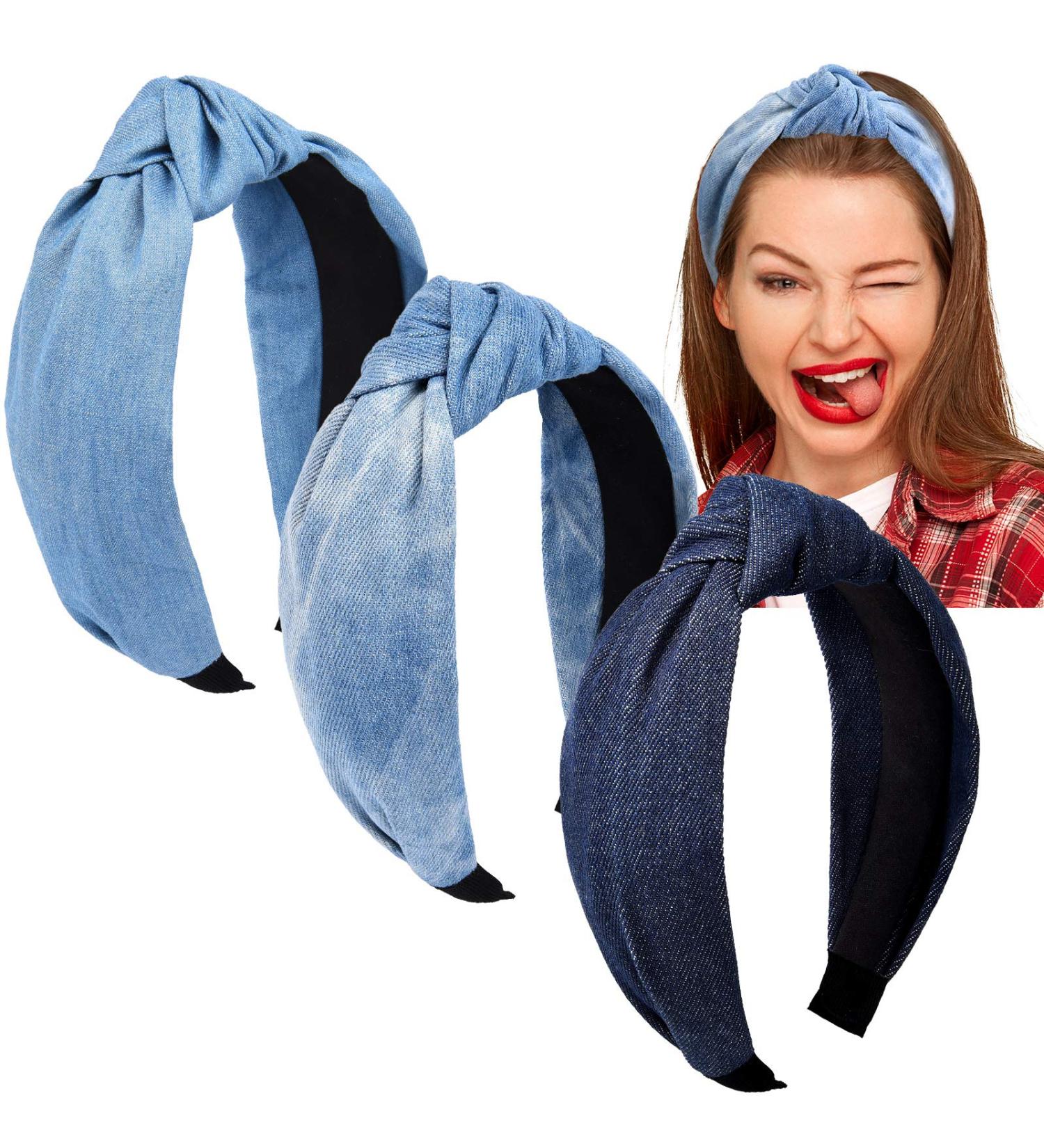 Giegxin Denim Knot Headband Set - 3 Pieces | Elastic Blue Headbands for Women and Girls - Buy Online on GoSupps.com
