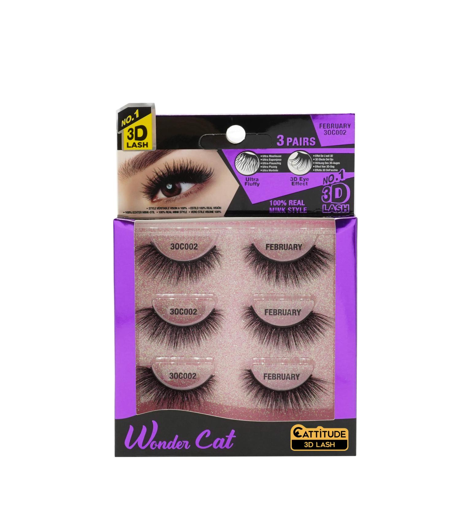 Ebin New York Cattitude 3D Lash 3 Pair - Wonder Cat Faux Mink Lashes for Enviable Volume and Lightweight Comfort - Reusable and Double Layered for Wispy Fullness - February Exclusive - Buy Online on GoSupps.com