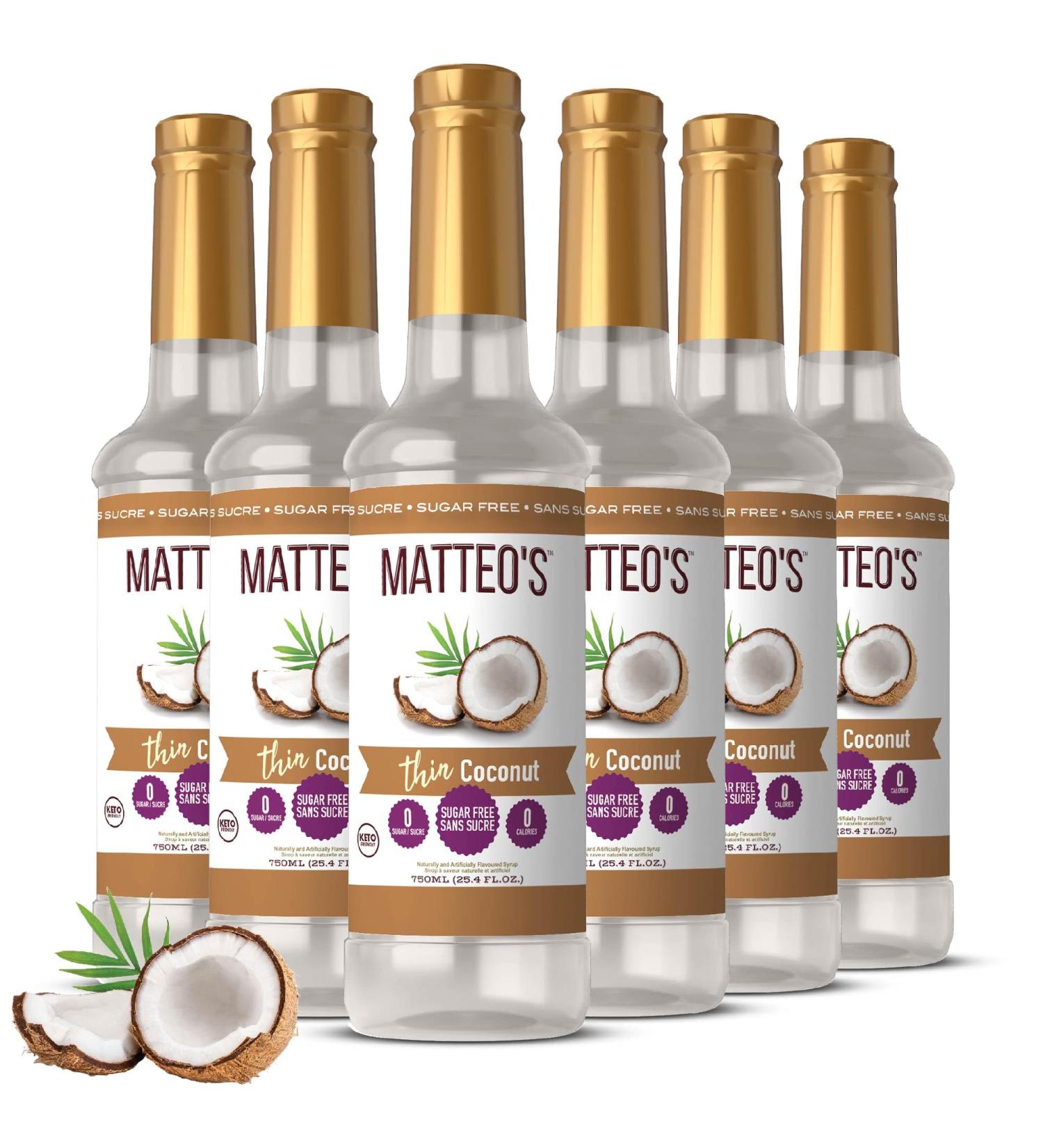 Matteo's Sugar-Free Fruit Syrup Sweeteners for all types of Beverages - for Pastry Dessert Kitchen Restaurant and Bars Tropical Coconut Flavor Smooth Creamy Non Alcoholic Syrup (750ml - 6pk) 750 ml (Pack of 6) - Buy Online on GoSupps.com