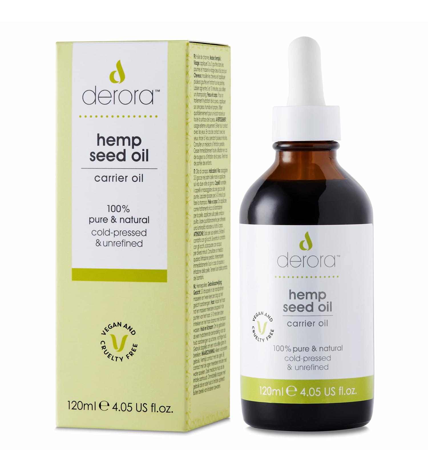 Derora Hemp Oil | Nourishes Skin Hair & Nails | 100% Pure & Natural | Cold Pressed & Unrefined | Antioxidant & Vitamin E Rich | For All Skin Types | Vegan & Cruelty Free (120ml) - Buy Online on GoSupps.com
