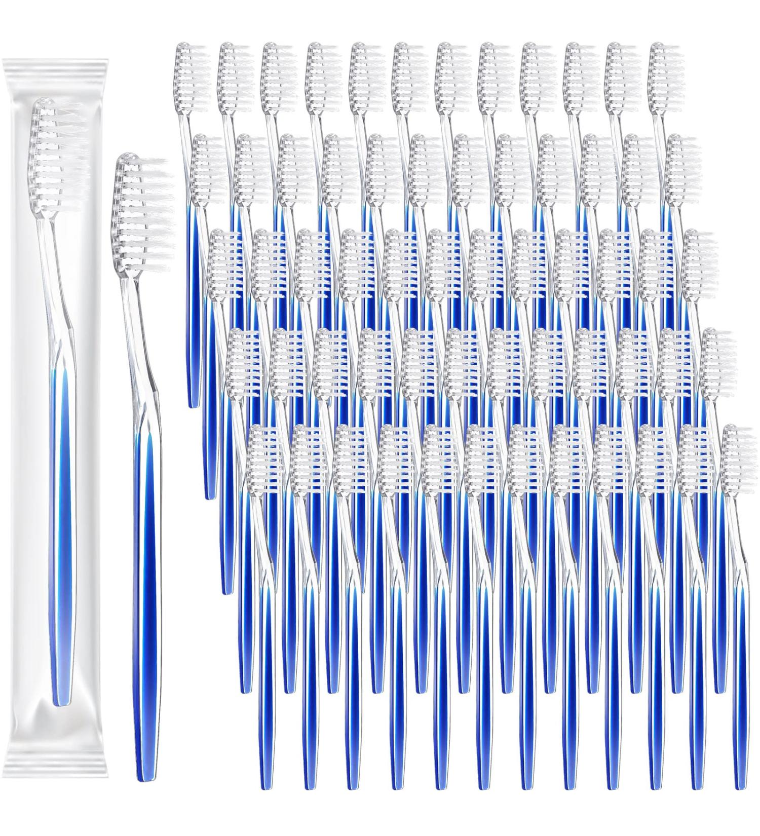 Patelai 100 Pcs Individually Wrapped Disposable Travel Toothbrushes - Soft Bristle - Ideal for Camping, Adults, Kids - Blue - Single Pack for Hotels and Guest Toiletries - Buy Online on GoSupps.com