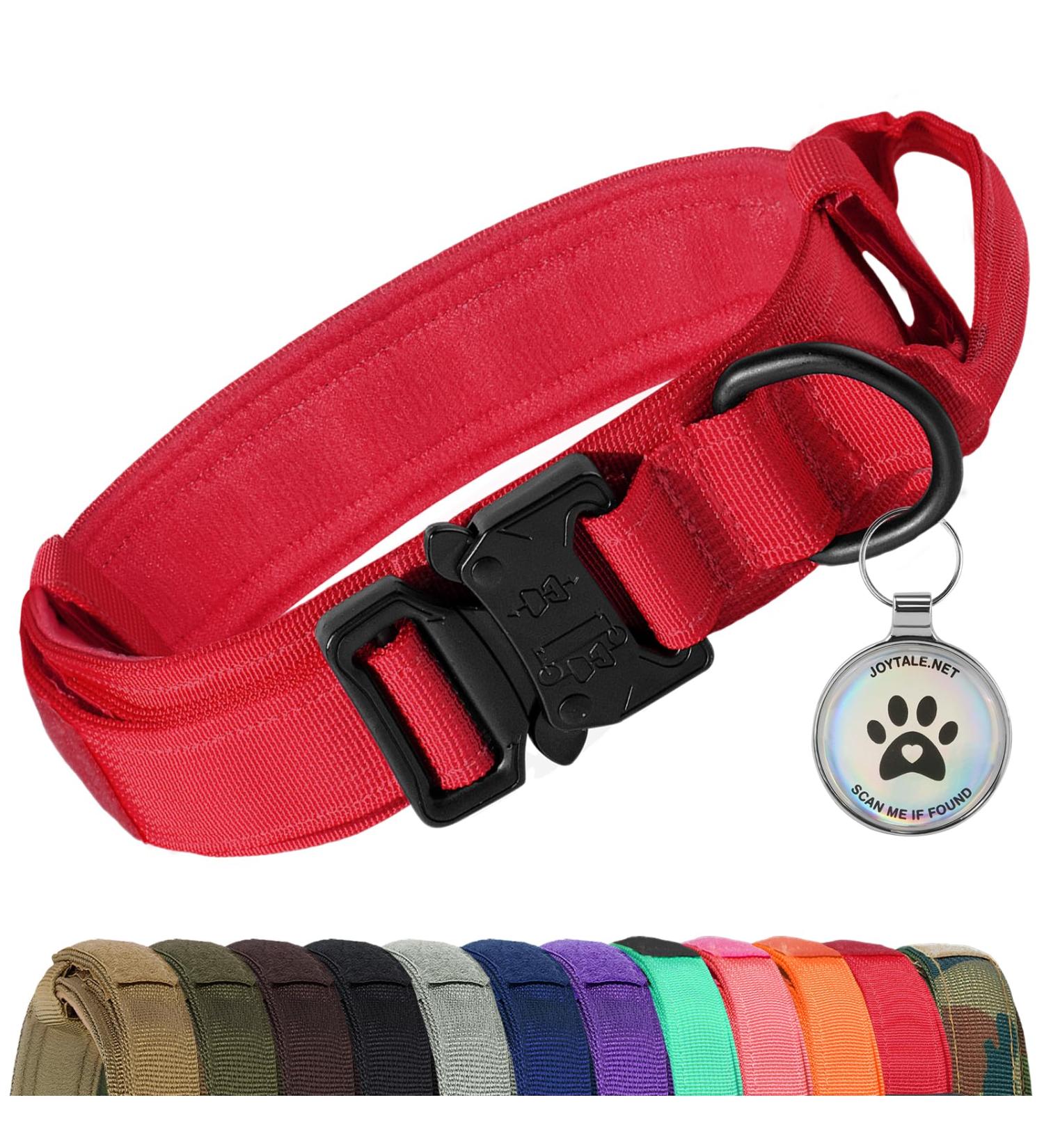 Joytale Tactical Dog Collar for Medium Dogs | QR Code Dog Tag | Durable Red Collar with Handle - Perfect for Adventurous Pets - Buy Online on GoSupps.com
