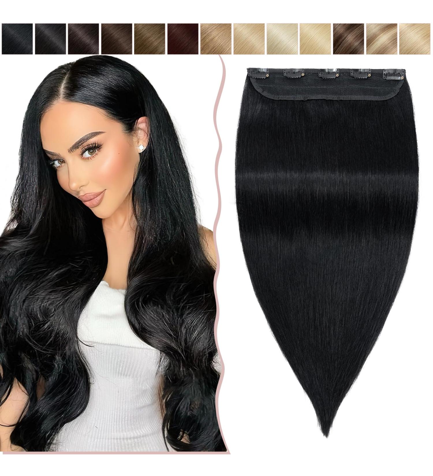 SEGO Hair Part Clip in Extensions - Real Thick Human Hair #1 Smooth Black 1 Tresse 5 Clips 18 (45cm) 90g - Buy Online on GoSupps.com