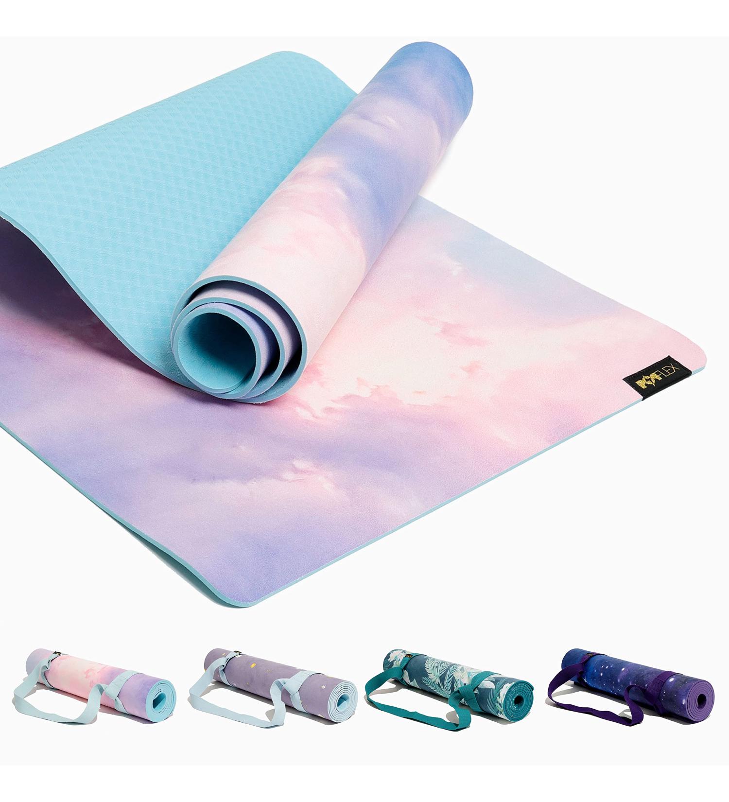POPFLEX Heart in the Clouds Vegan Suede Yoga Mat - Non Slip, Ultra Absorbent for Stylish Support - Large Size with Strap Included - Buy Online on GoSupps.com