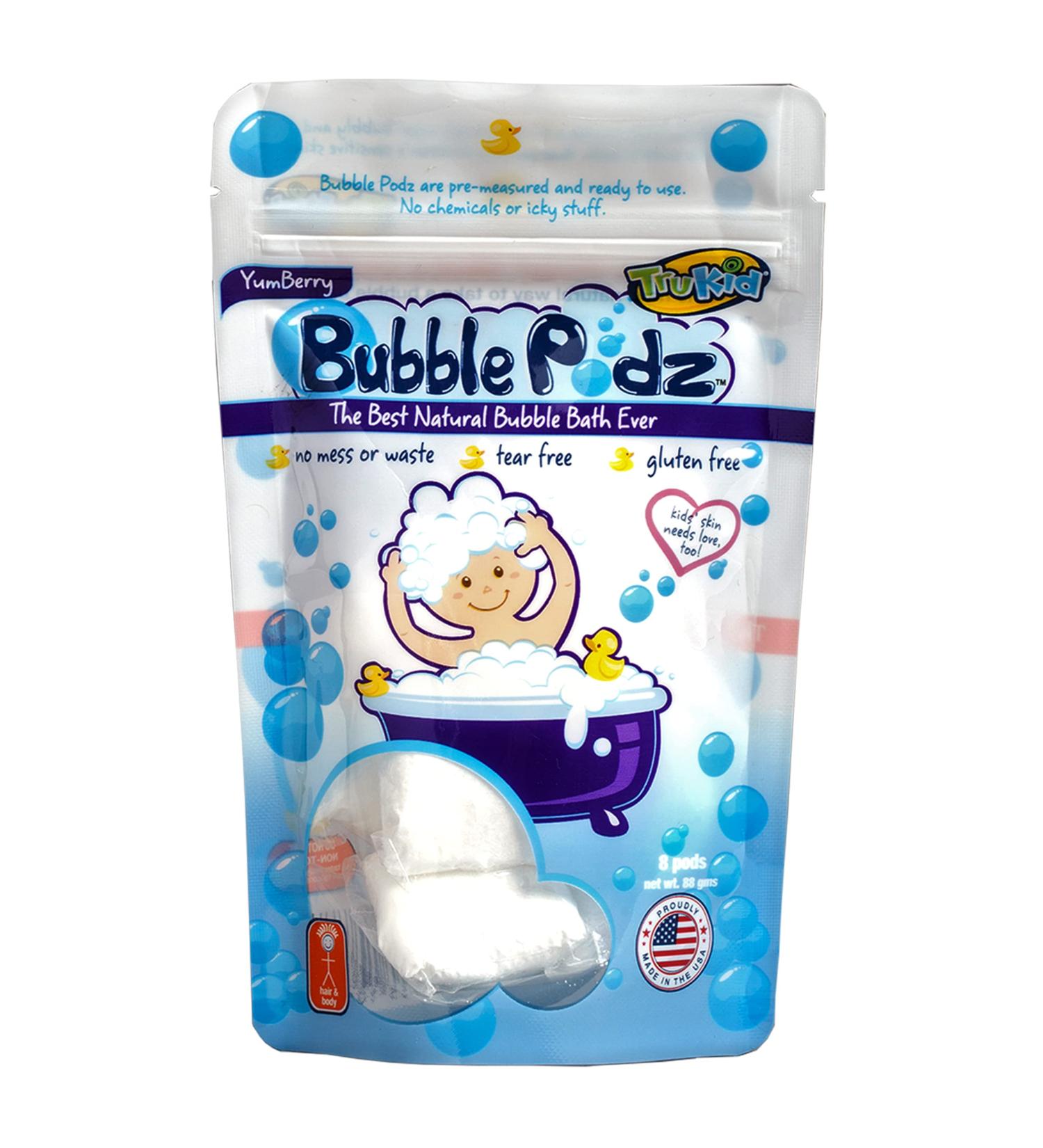 TruKid Yumberry Bubble Podz for Baby & Kids | Gentle Bubble Bath Bomb for Sensitive Skin | pH Balanced for Eye Sensitivity | Natural Moisturizers | 8 Count - Buy Online on GoSupps.com