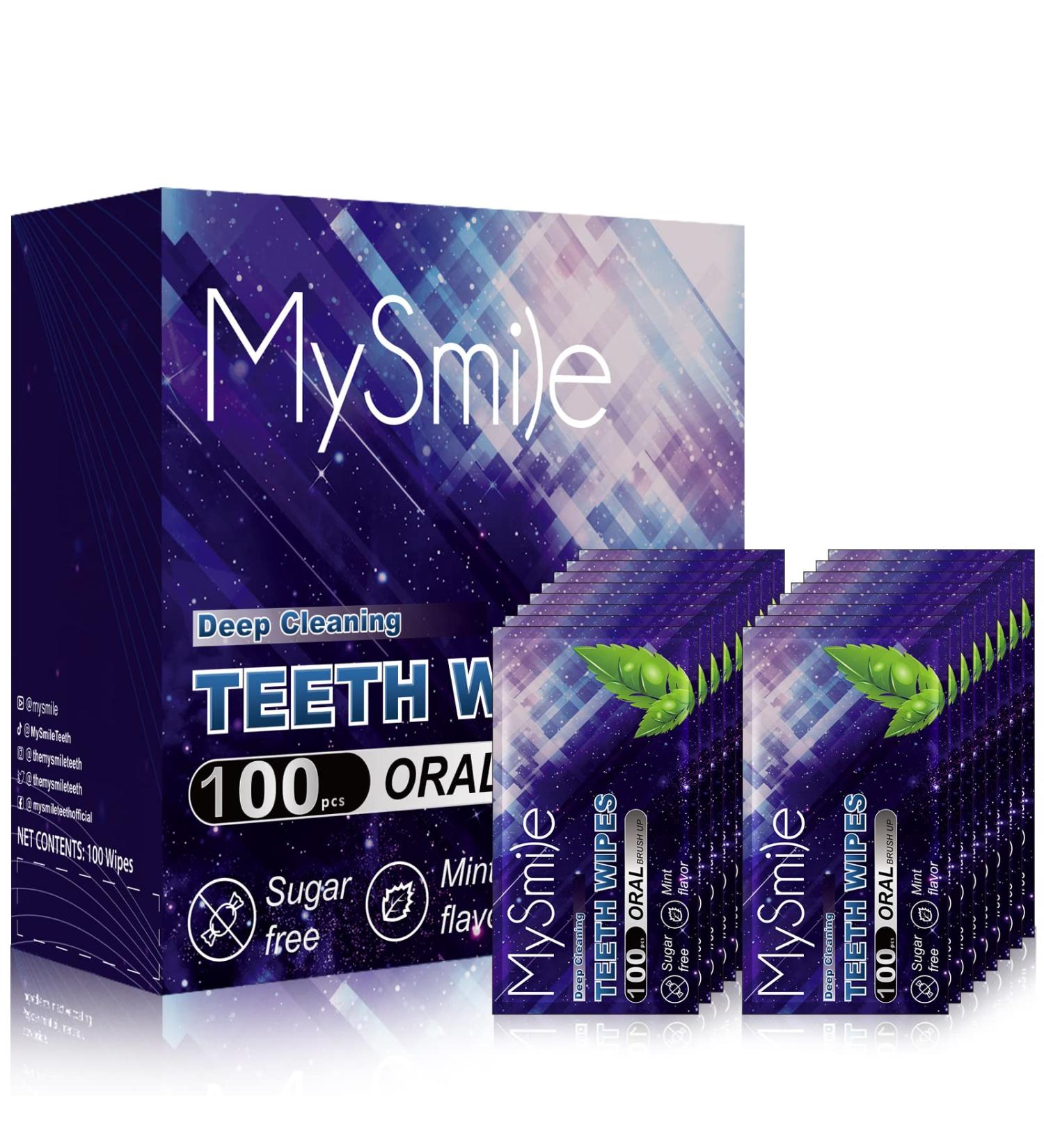 Buy MySmile Teeth Wipes - 100pcs Mint Flavor Deep Cleaning Oral Brush Ups for Fresh Breath & Teeth Care - Buy Online on GoSupps.com