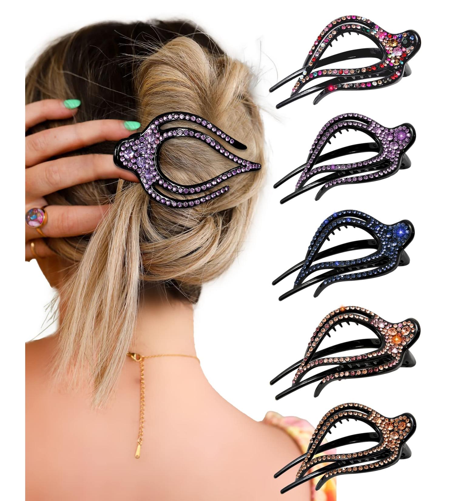 5PCS Rhinestone French Hair Clips for Women | Strong Hold Curved Claw Clips | No Slip Design | Medium Size 3.74 | Ideal for Thick Hair - Buy Online on GoSupps.com