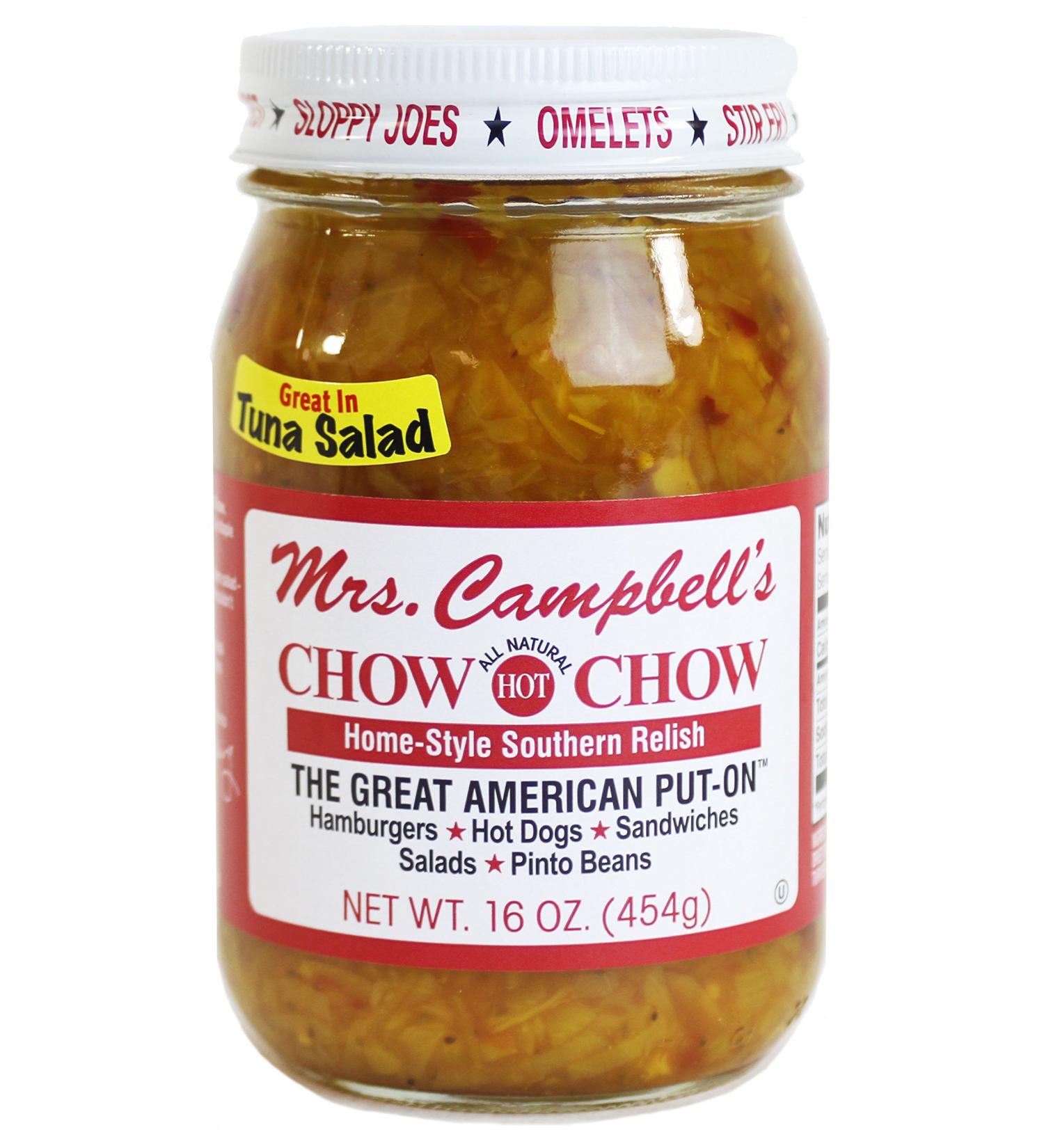 Mrs. Campbell's All Natural Hot Southern Chow Chow Relish 16 Oz Glass Jar - Authentic Southern Flavor in a Jar - Buy Online on GoSupps.com