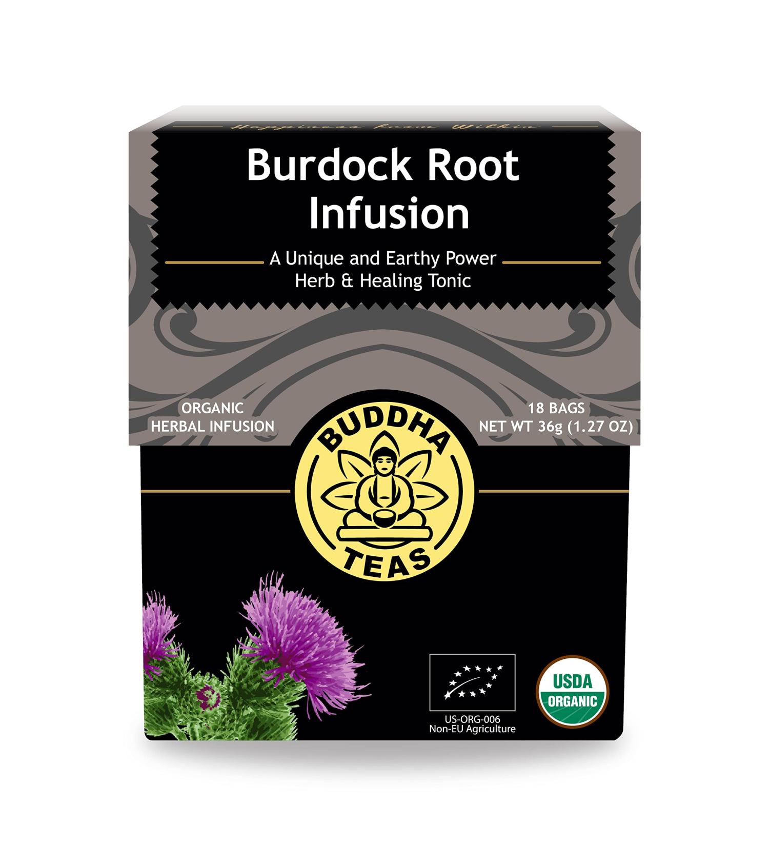 Organic Burdock Root Tea - Buddha Teas - OU Kosher, USDA Organic, 18 Bleach-Free Bags - Buy Online on GoSupps.com