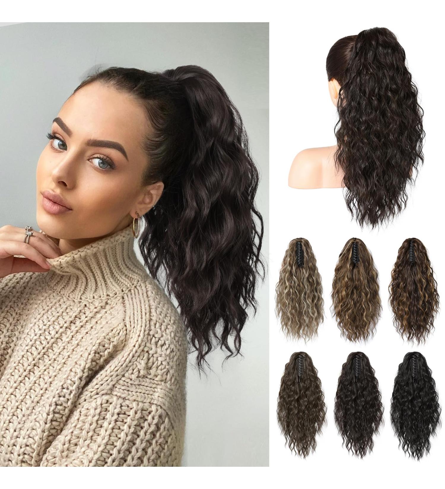 Brikabia Ponytail Extension - Clip-In Long Curly Hair Piece for Women 40cm Black Brown - Buy Online on GoSupps.com