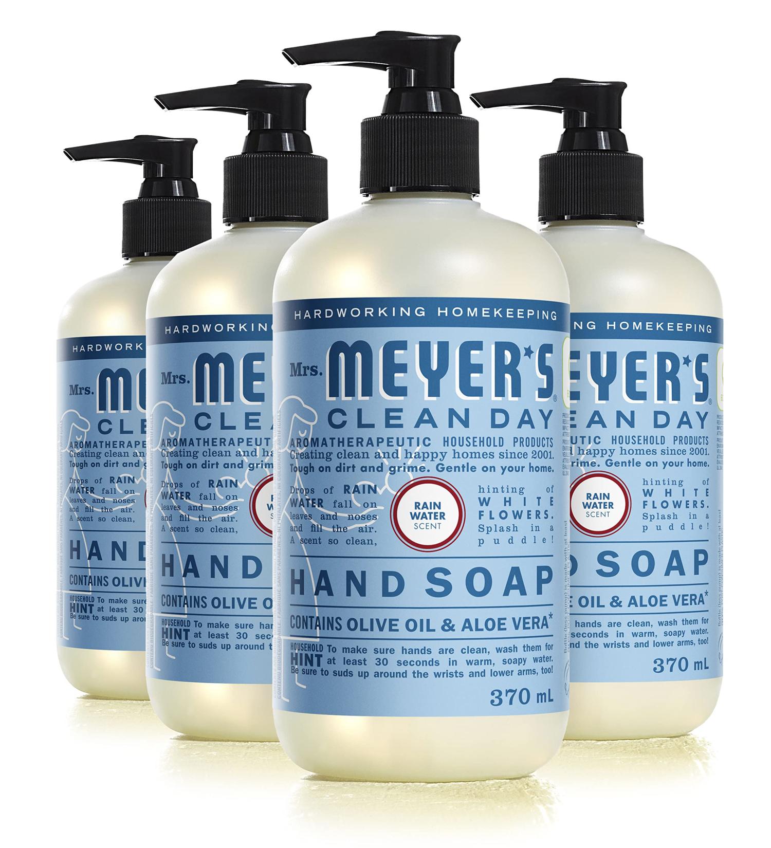 Mrs. Meyer's Clean Day Liquid Hand Soap Rain Water Cruelty Free & Biodegradable Hand Wash Formula Made with Essential Oils 370 ml Bottles 4 Pack - Buy Online on GoSupps.com