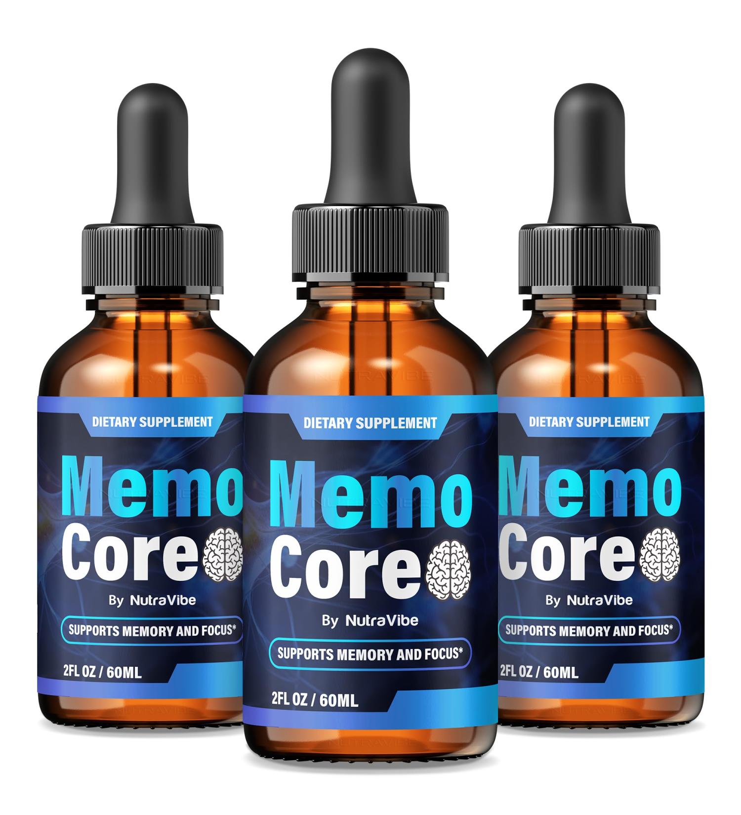 (3 Pack) Memo Core Memo Core Drops Memory Support with Natural Liquid Blend in a Convenient Dropper | Daily MemoCore Vitamins for Focus Clarity & Sharpness | Easy-to-Use Dropper (90 Servings) - Buy Online on GoSupps.com