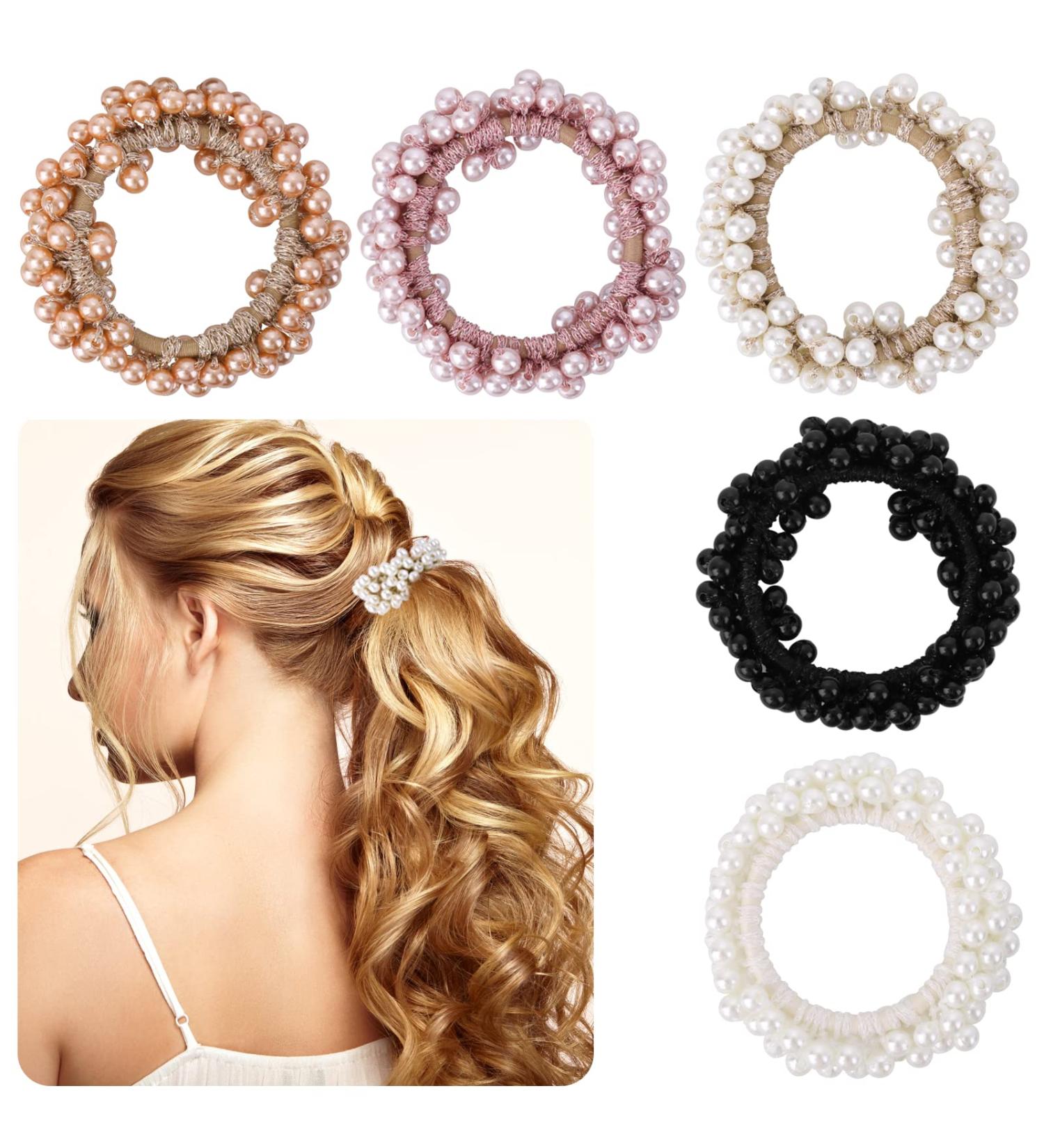 5PCS Pearl Hair Ties - Rhinestone Stretchy Hair Bands for Women and Girls - Hair Accessories Gift Set (Champagne Pink/White/Black) - Buy Online on GoSupps.com