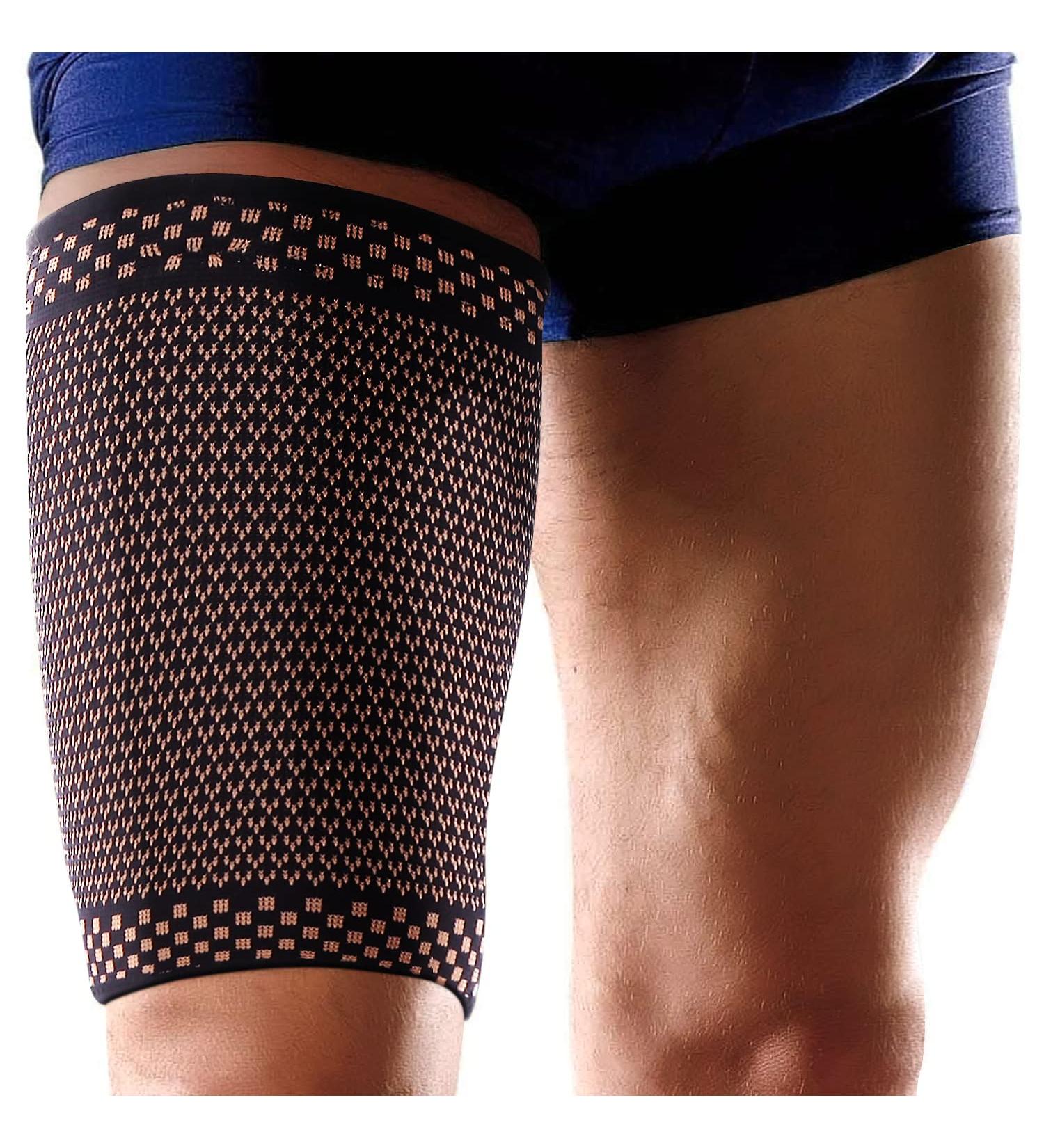 CFR Copper Thigh Support Sleeve - Compression Thigh Copper Infused Anti Slip Support for Sore Hamstring Groin Quad Muscle Sprains Tendinitis Workouts Sciatica Pain & Sports Recovery M Black-single Medium - Buy Online on GoSupps.com