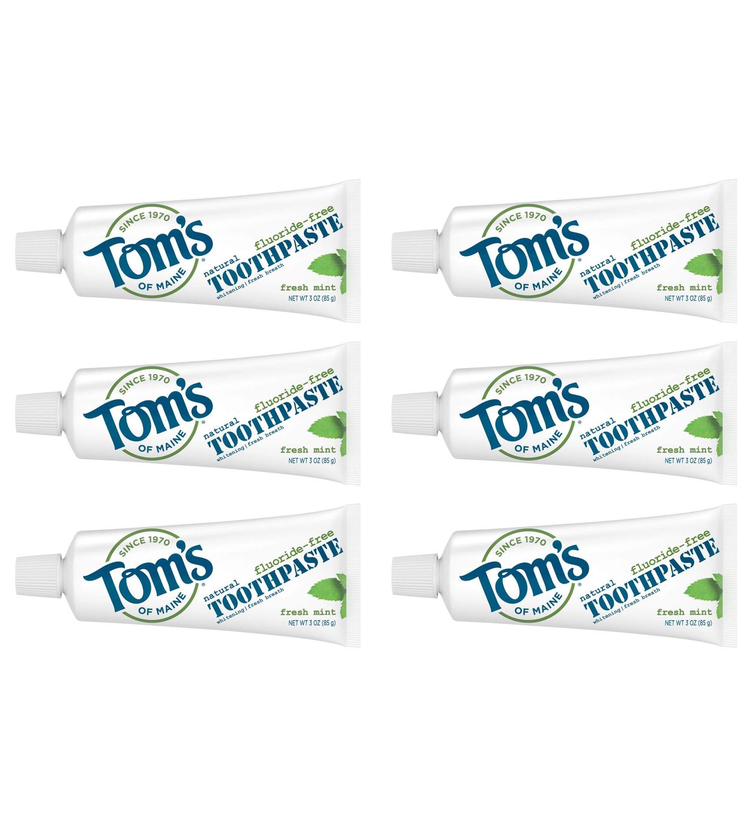 Tom's of Maine Travel Size Fluoride-Free Fresh Mint Toothpaste - 3 oz, 6-Pack | Natural Oral Care - Buy Online on GoSupps.com
