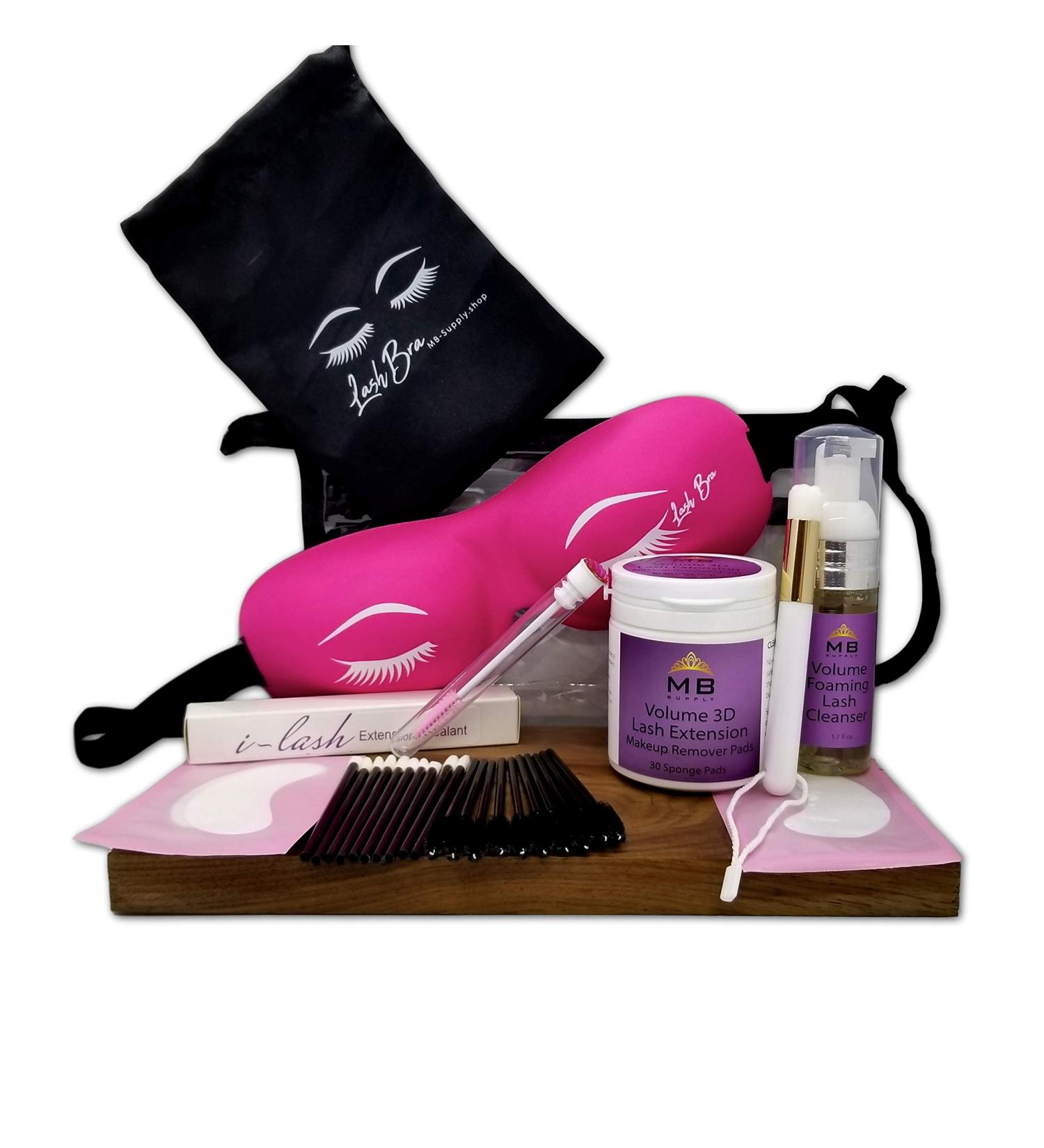 MBsupply Deluxe All-in-One Eyelash Extensions Aftercare Kit with Sealant, Cleanser, Sleep Mask, and More - Protects Volume Lashes, Pink Lash Bra - Buy Online on GoSupps.com