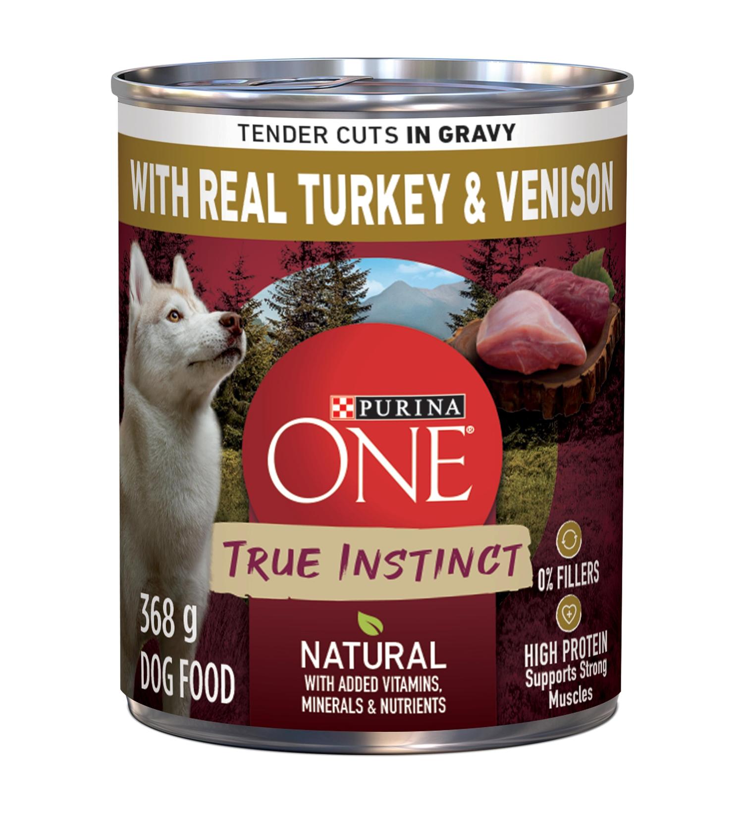 Purina ONE Tender Cuts True Instinct Wet Dog Food in Gravy Turkey & Venison - 368 g Can (12 Pack) - Buy Online on GoSupps.com