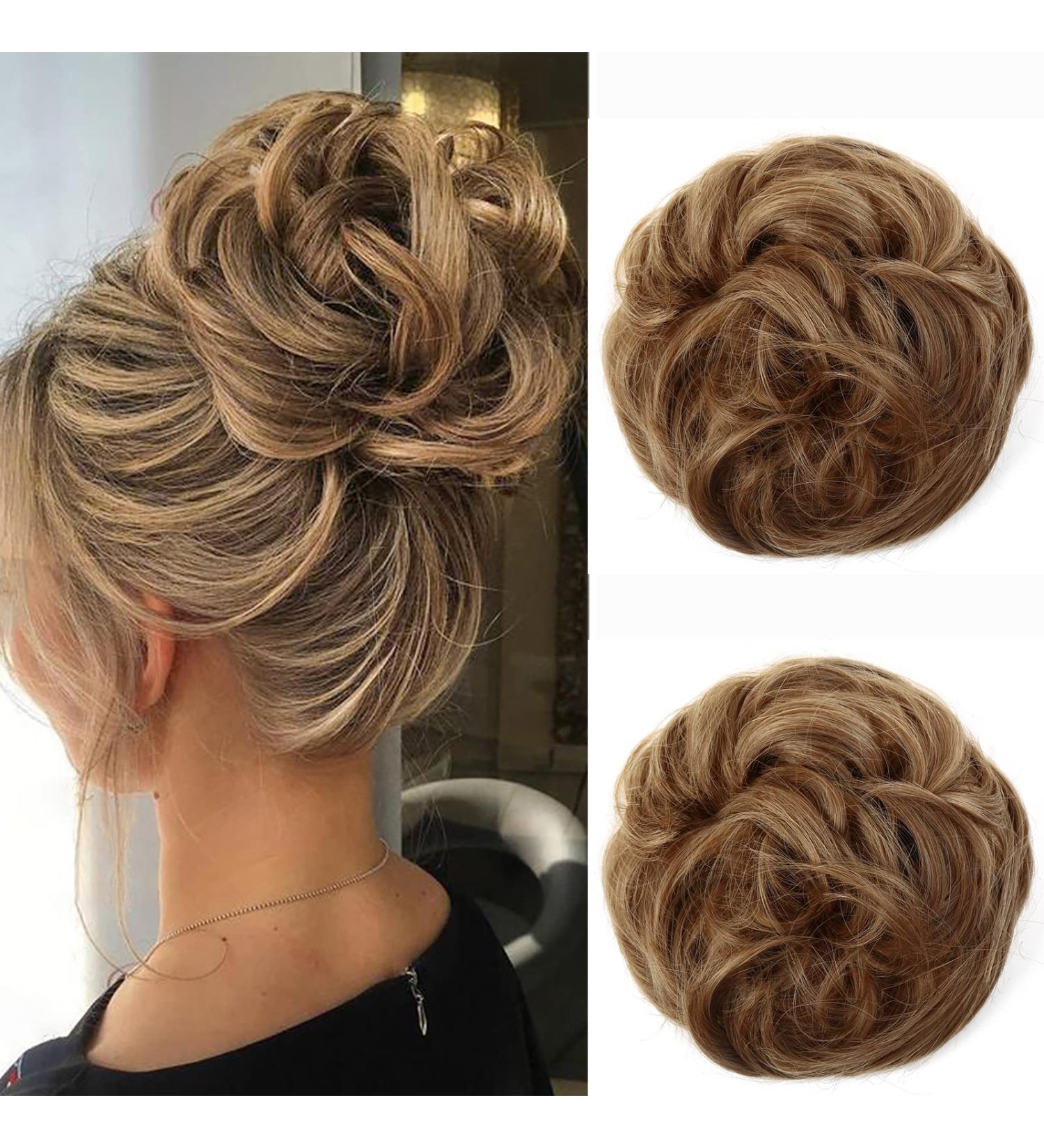 JJstar 2PCS Messy Bun Hair Pieces - Brown Blonde Curly Fake Hair Buns for Women & Girls - Buy Online on GoSupps.com