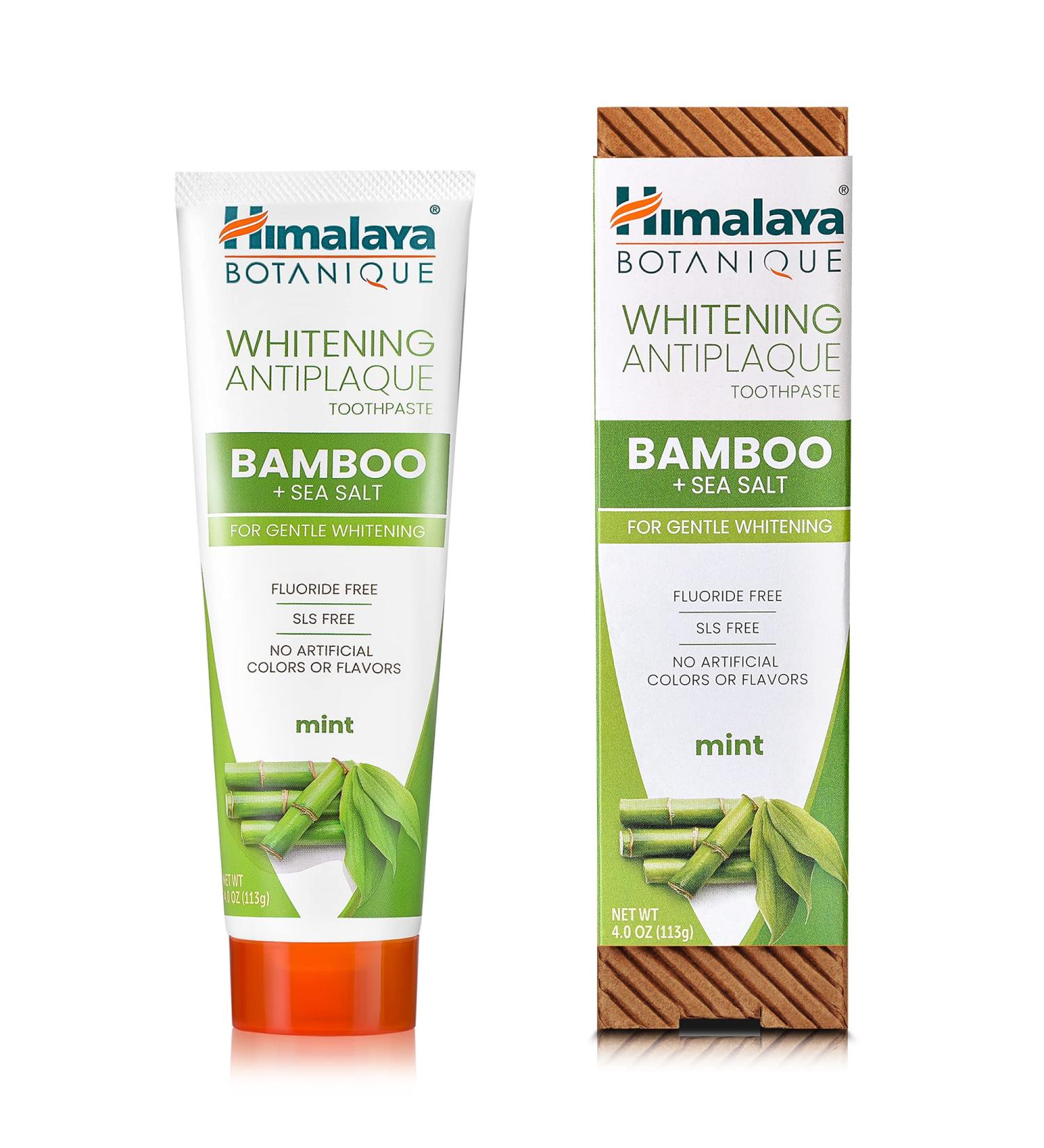Himalaya Whitening Antiplaque Toothpaste - Bamboo & Sea Salt Mint 4 oz | Natural Oral Care - Buy Online on GoSupps.com