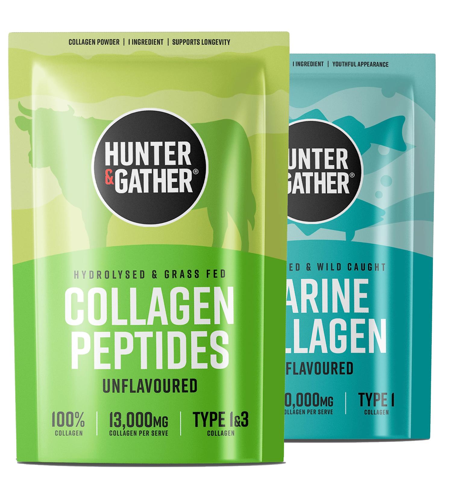 Collagen Powder Bundle - Grass-Fed Bovine & Wild Caught Marine Collagen for Hair, Skin, Nails, and Muscles - 400g & 300g - Men and Women - Buy Online on GoSupps.com