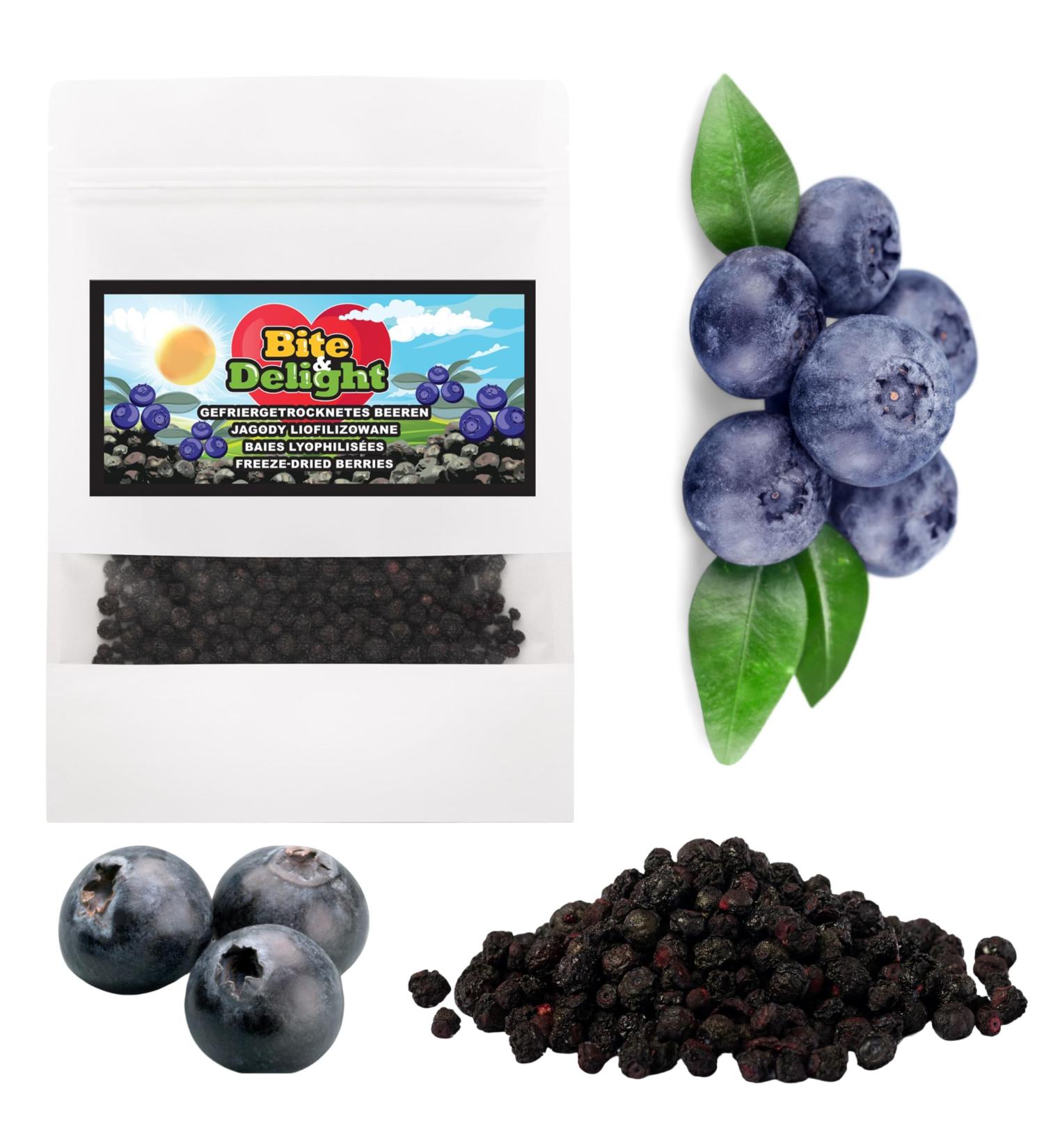 Bite & Delight 200g Crunchy Delicious and Healthy Freeze Dried Blueberries Ideal for a Snack or Balanced Diet Doypack - Buy Online on GoSupps.com