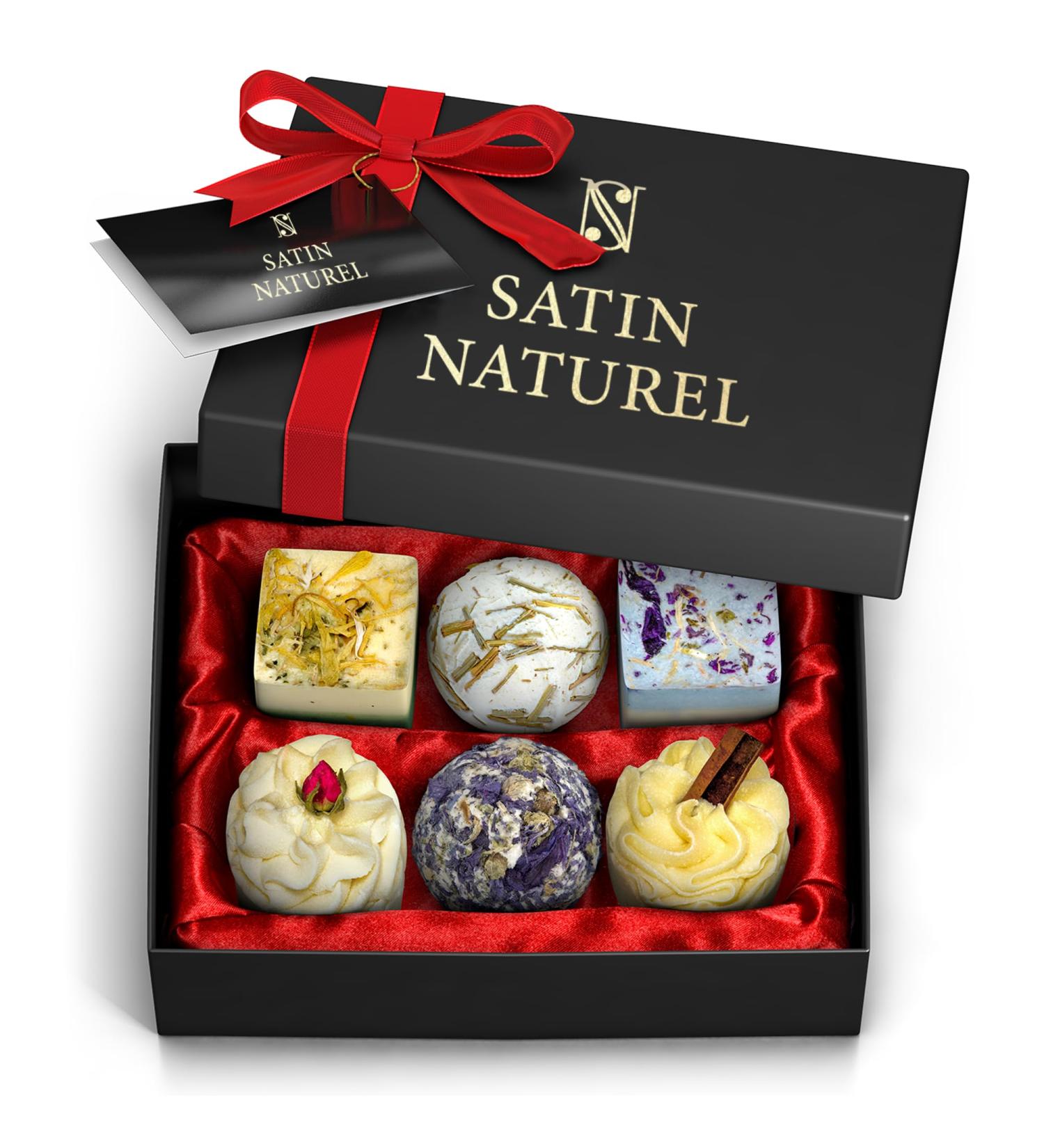 Christmas Gifts for Women: 6Pcs Bath Bombs Gift Box with Essential Oils & Shea Butter - Vegan Skincare by Satin Naturel - Buy Online on GoSupps.com