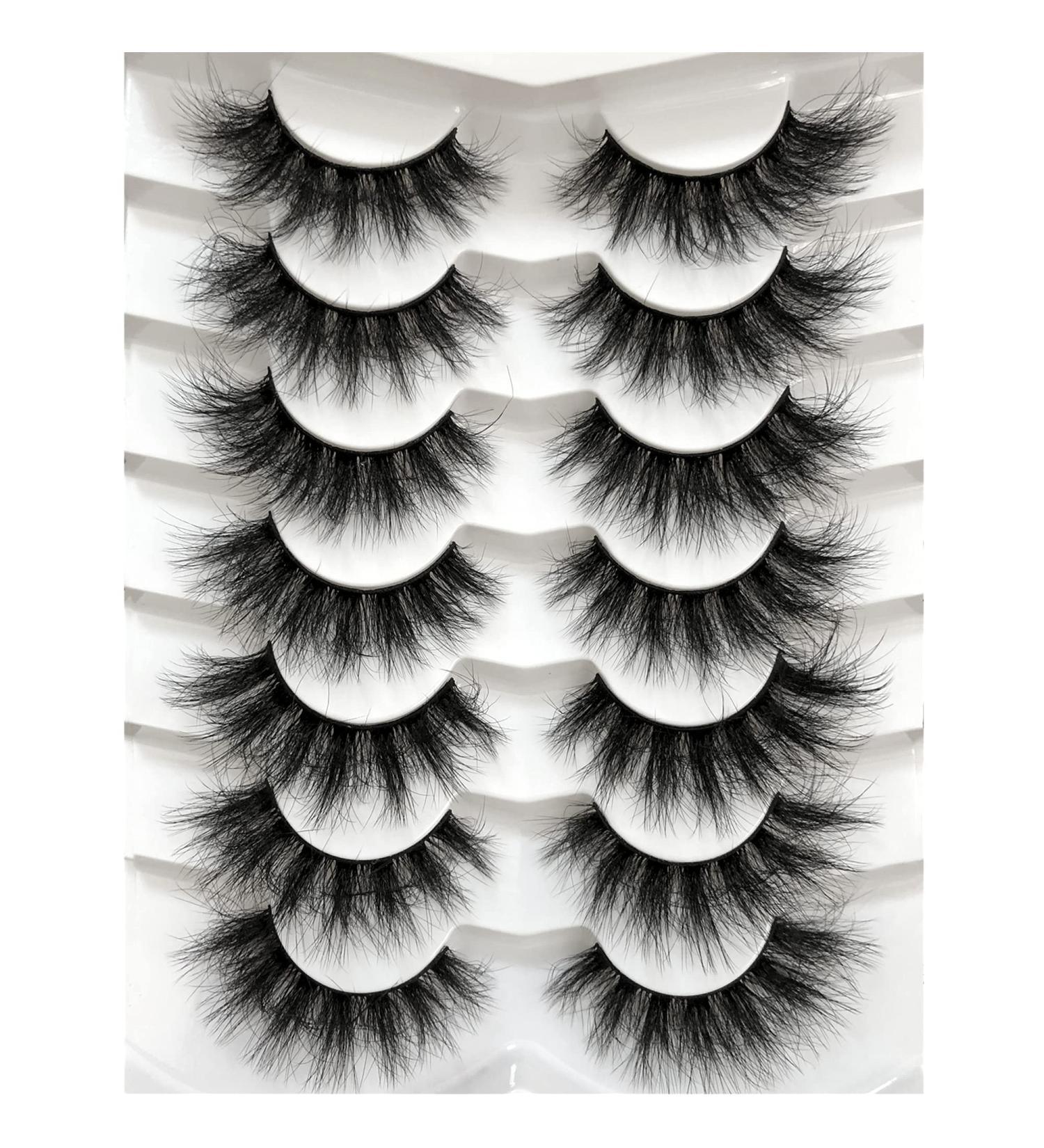 Pooplunch Cat-Eye Fluffy Faux Mink 8D Wispy Lashes - 7 Pairs Pack | Dramatic Long Thick Volume False Eyelashes | 12-18MM - Buy Online on GoSupps.com
