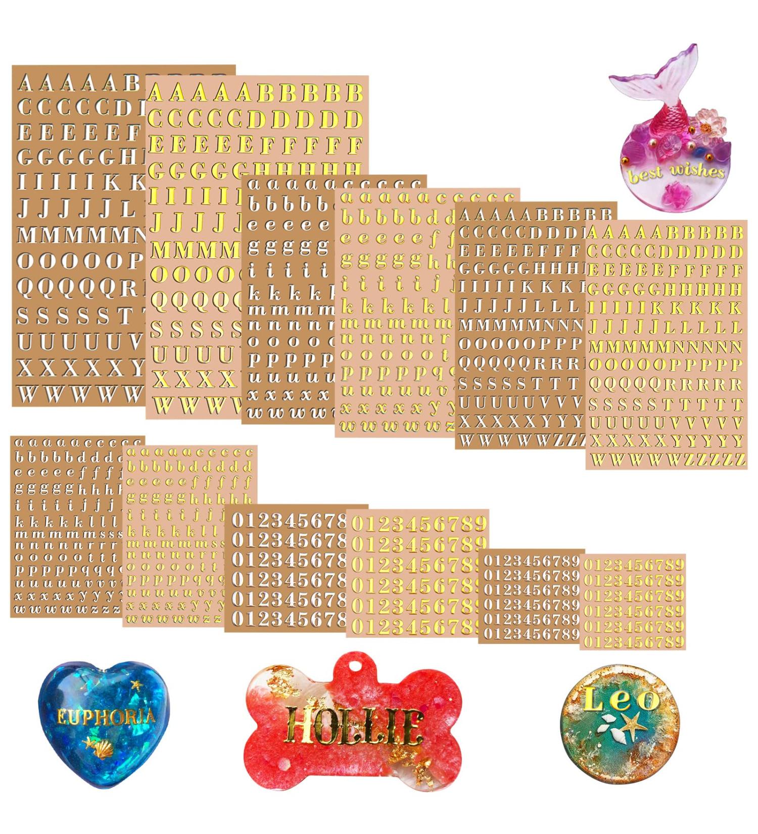 AIERSA Small Letter Resin Stickers | Self-Adhesive Alloy Alphabet & Number Stickers | Glitter Gold & Silver | 3mm & 4.5mm Tall | Scrapbook Supplies - 12 Sheets - Buy Online on GoSupps.com