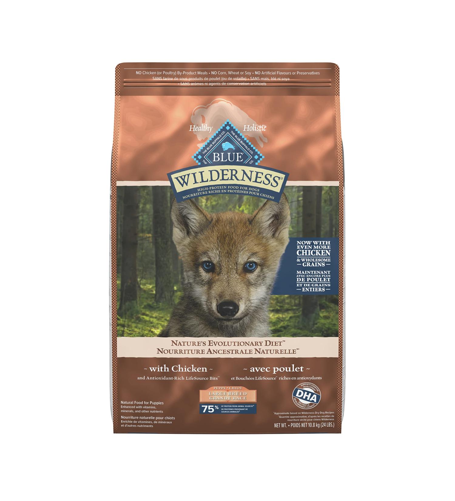 Blue Buffalo Wilderness More Meat & Wholesome Grains Natural Dry Dog Food Large Breed Puppy Chicken 24lb Large Breed Puppy More Meat Wholesome Grains - Buy Online on GoSupps.com