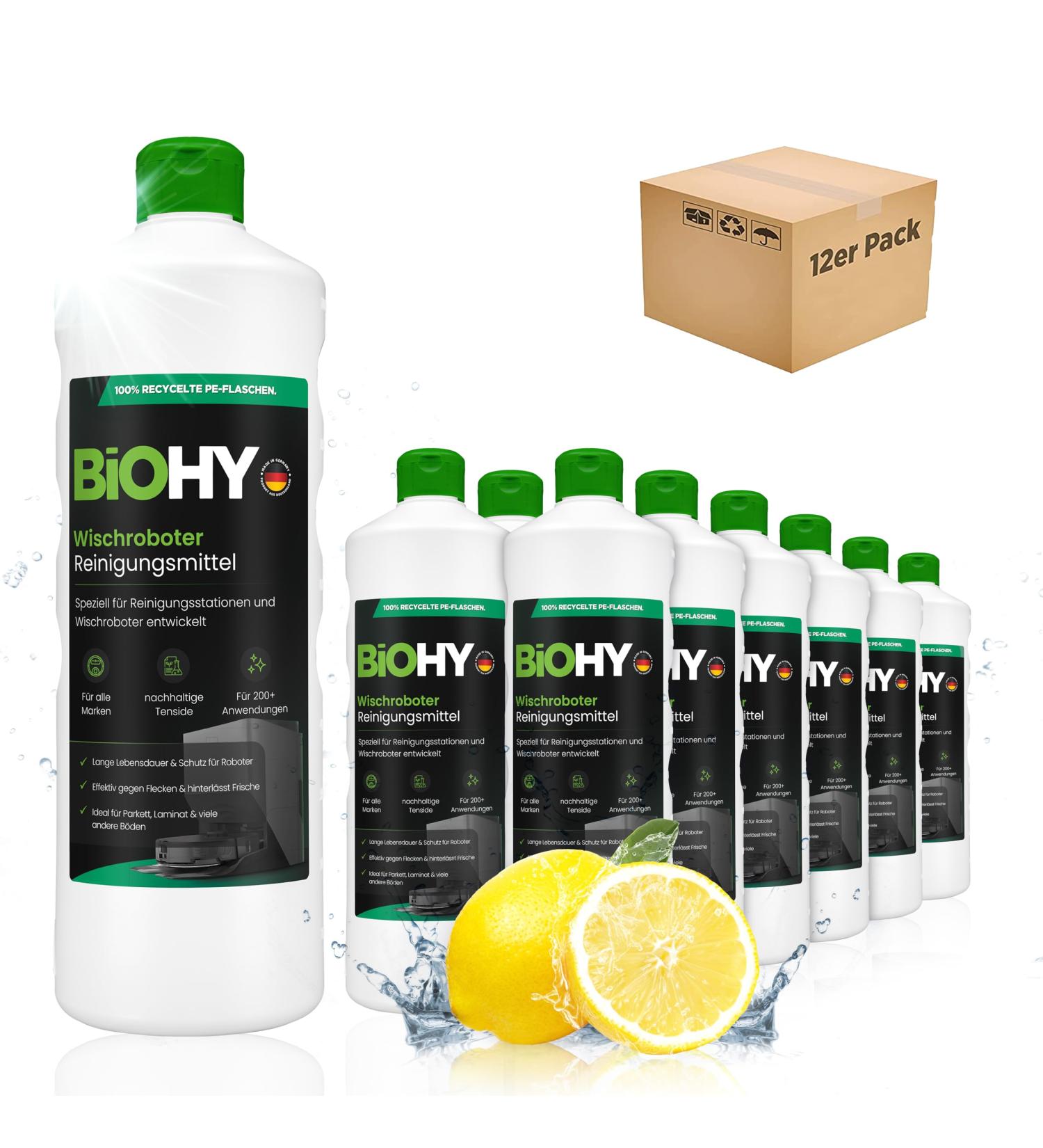 Biohy Wischroboter Cleaning Agent (12 x 1L) | Low-Foam Lemon Cleaner for Suction Stations | Extend Lifespan & Enhance Performance - Buy Online on GoSupps.com