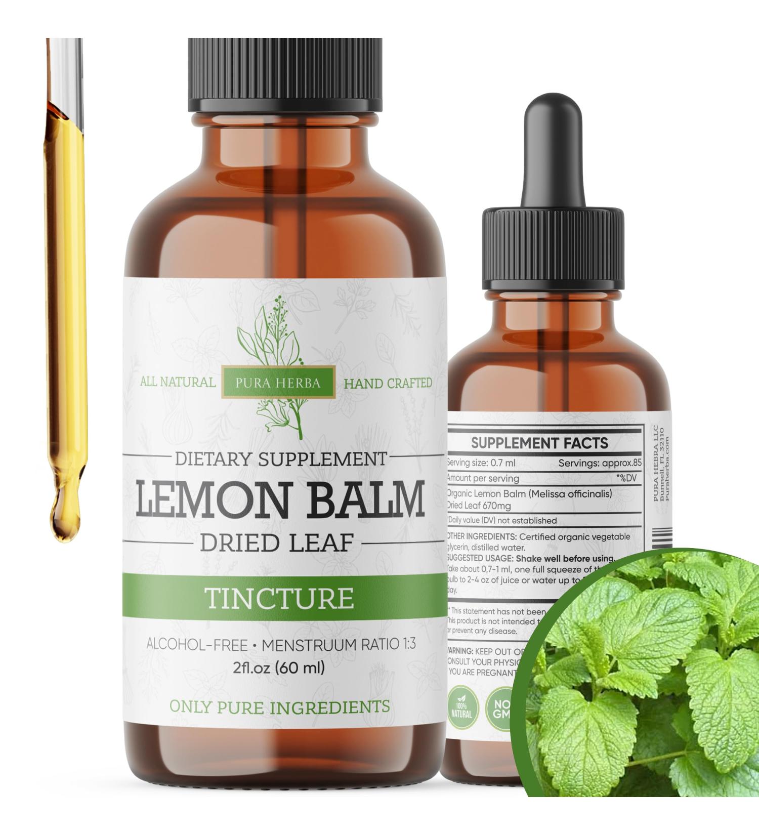 Lemon Balm Tincture Alcohol-Free | Melissa Officinalis Liquid Extract | Natural Calming & Sleep Support | Herbal Stress Relief 2 oz 2 Fl Oz (Pack of 1)