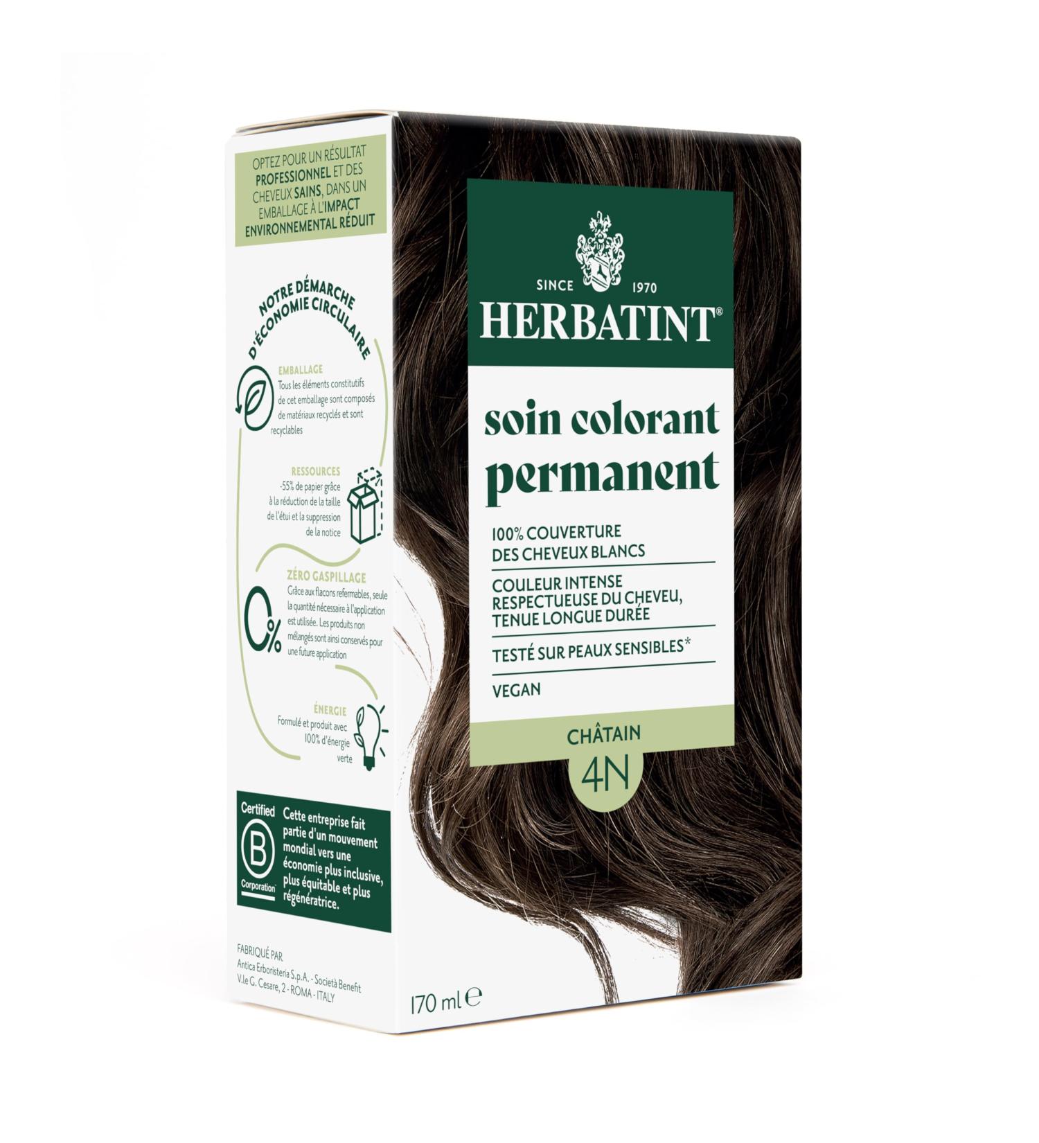 Herbatint Permanent Hair Color Treatment 4N Chestnut - 170 ml | Ammonia Free 100% Grey Coverage | Dermatologically Tested for Sensitive Skin with 8 Organic Plant Extracts - Buy Online on GoSupps.com