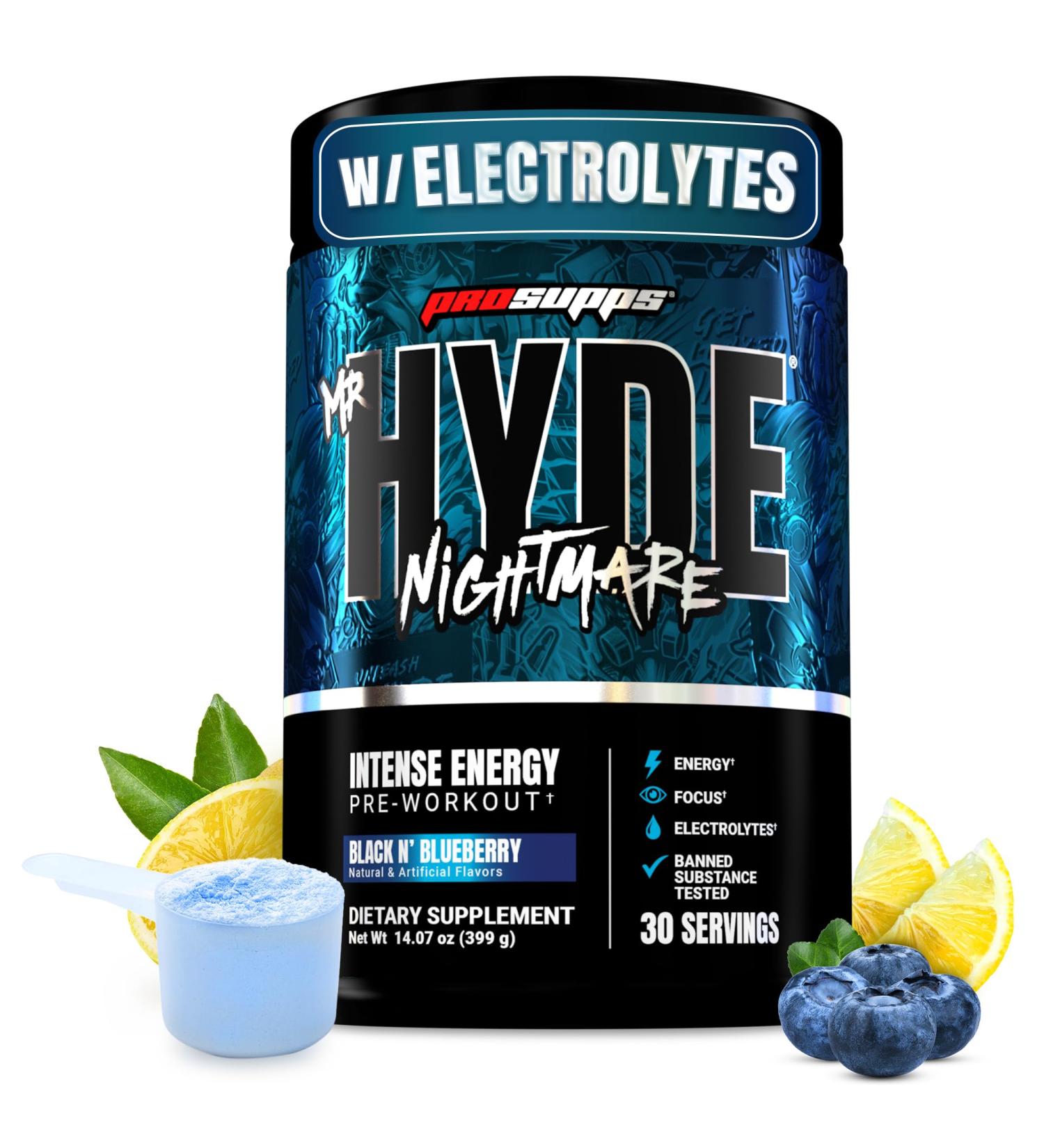 PROSUPPS Mr. Hyde Nightmare Pre Workout Powder with Caffeine & Beta Alanine - Preworkout for Intense Energy Mental Focus & Performance - Gym & Fitness Supplements (Black N' Blueberry 30 Servings) - Buy Online on GoSupps.com