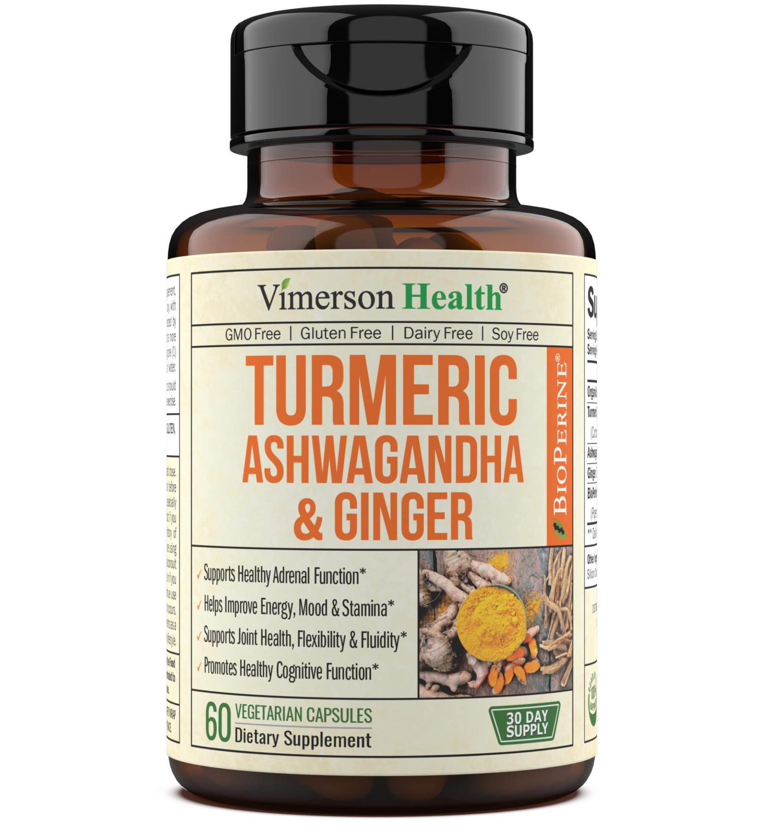 Turmeric Curcumin & Ashwagandha Supplement with Black Pepper - Joint Support & Overall Well-Being - Buy Online on GoSupps.com