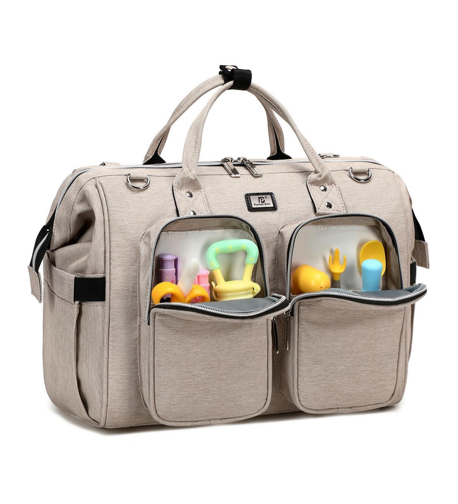 Pomelo Multifunctional Beige Diaper Bag - Waterproof Pad 2 Stroller Hooks & Adjustable Shoulder Strap - Best Travel Bag for Parents - Buy Online on GoSupps.com