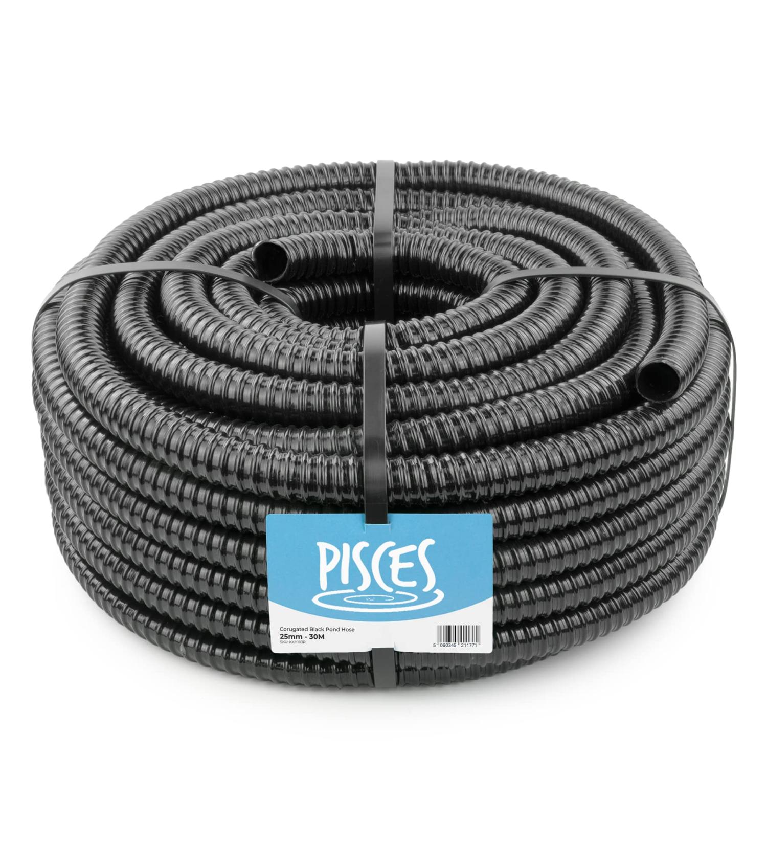 Pisces 25mm (1 inch) Black Pond Corrugated Flexible Hose Pipe - 30m Roll 30 25mm (1 inch) - Buy Online on GoSupps.com
