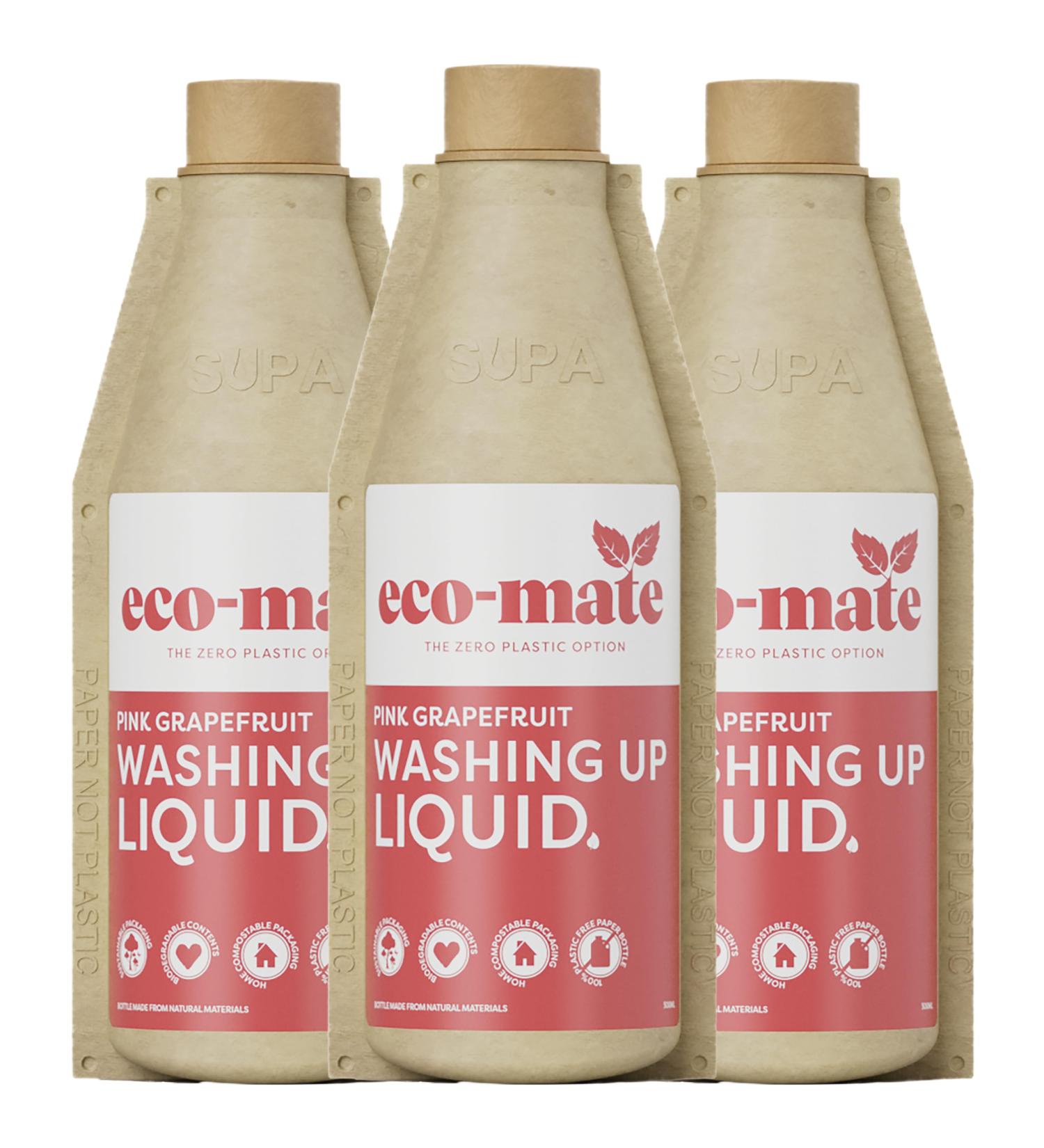 Eco-Mate - Pink Grapefruit Washing Up Liquid - 500ml (Pack of 3) - Eco Friendly - 100% Plant-Based Biodegradable Dish Washing Liquid - Suitable For Sensitive Skin - Natural Ingredients - Zesty Scent - Buy Online on GoSupps.com