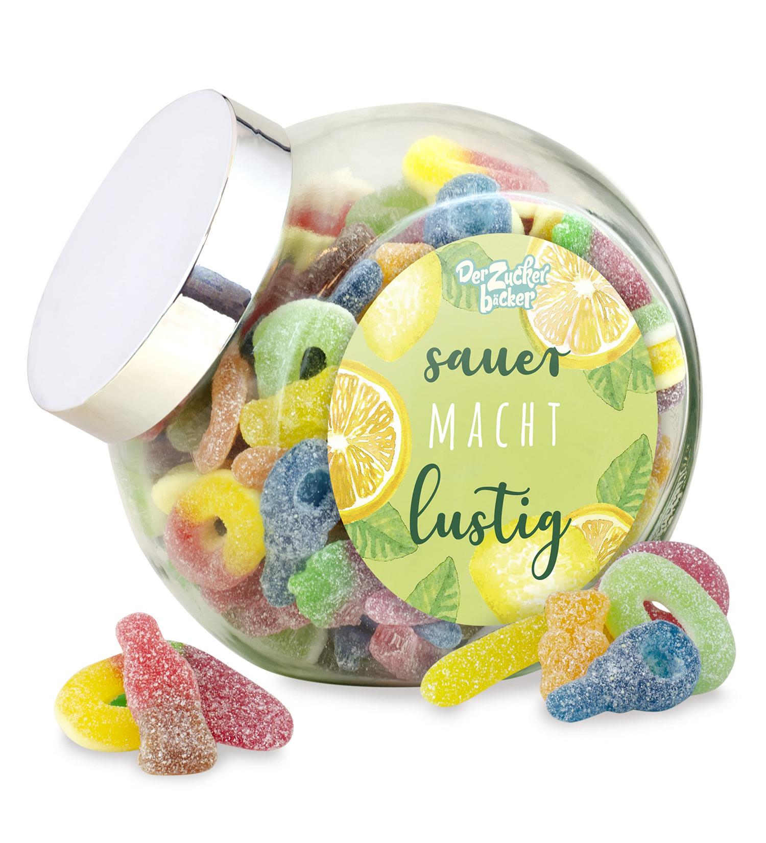 Sour sweets in a candy jar sour candy mix in a high-quality gift jar 1000 g slanted neck jar L