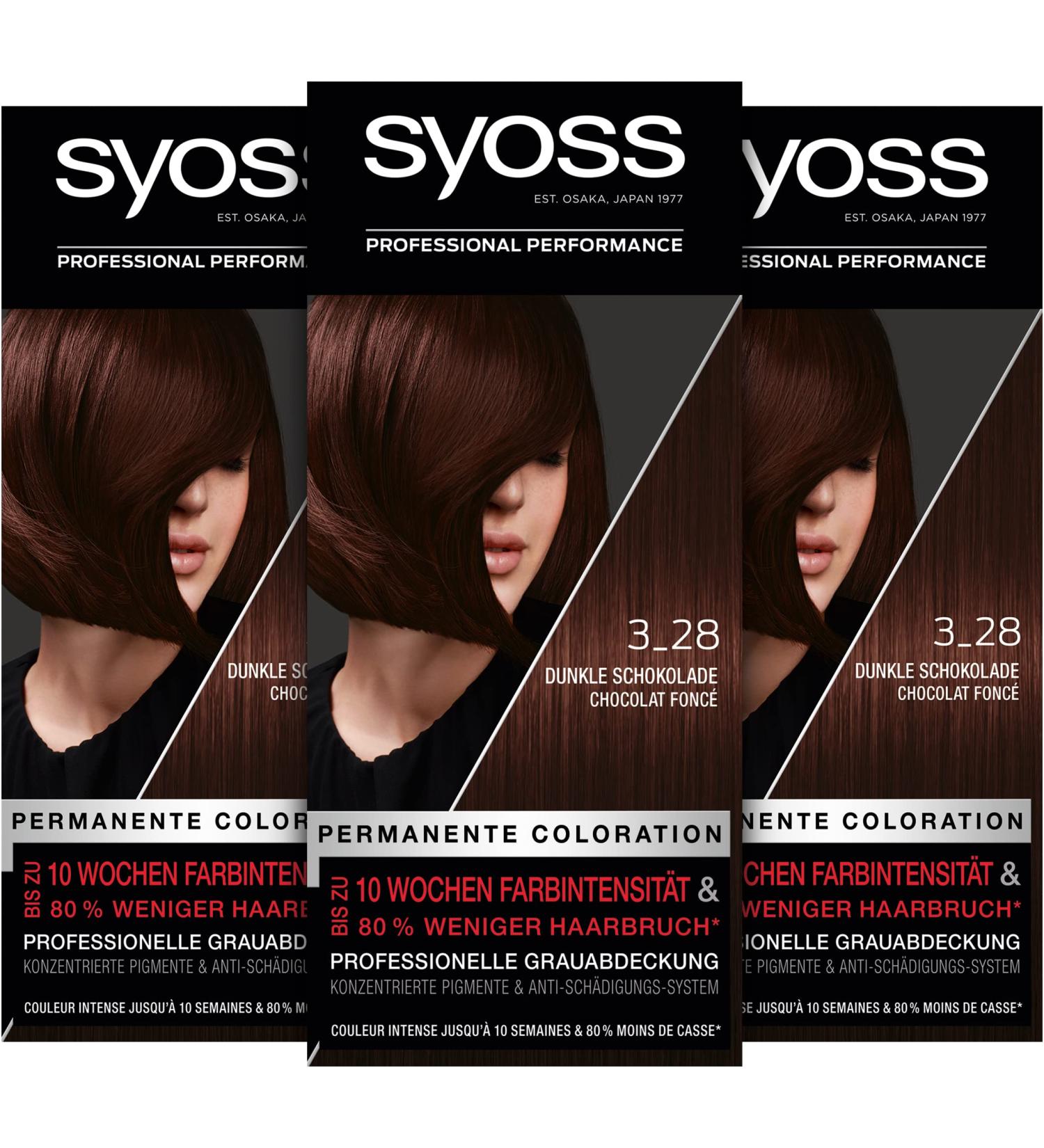 Buy Syoss Color Coloration 3_28 Dark Chocolate - Permanent Hair Color (3 x 115 ml) | Intense Color for 10 Weeks | 70% Less Hair Breakage - Buy Online on GoSupps.com