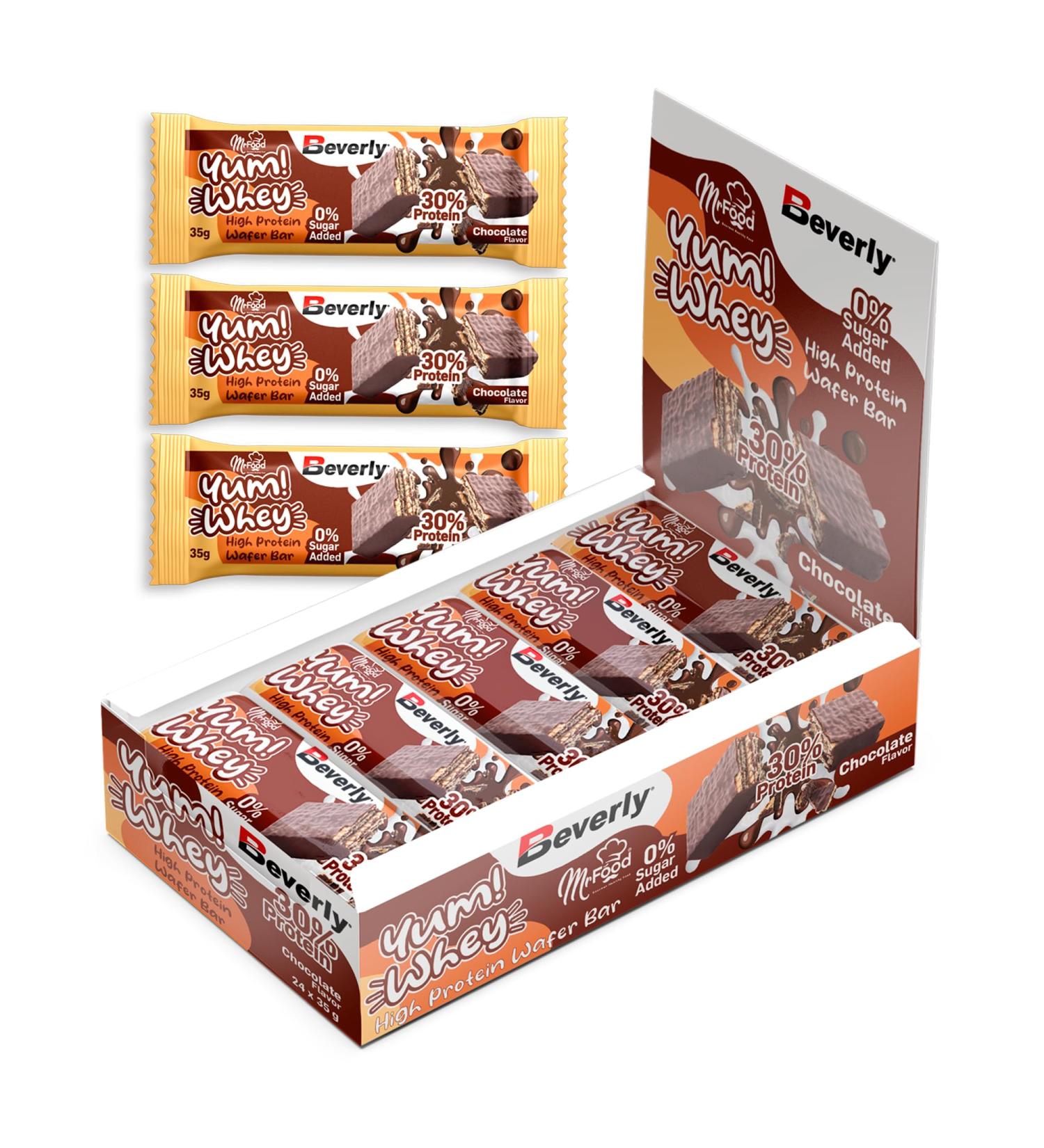 Beverly Yum Whey Bar 30% Protein | 35g Chocolate Wafer Bar | Case of 24 Bars | No Added Sugars | High Protein | Muscle Recovery Energy & Strength - Buy Online on GoSupps.com
