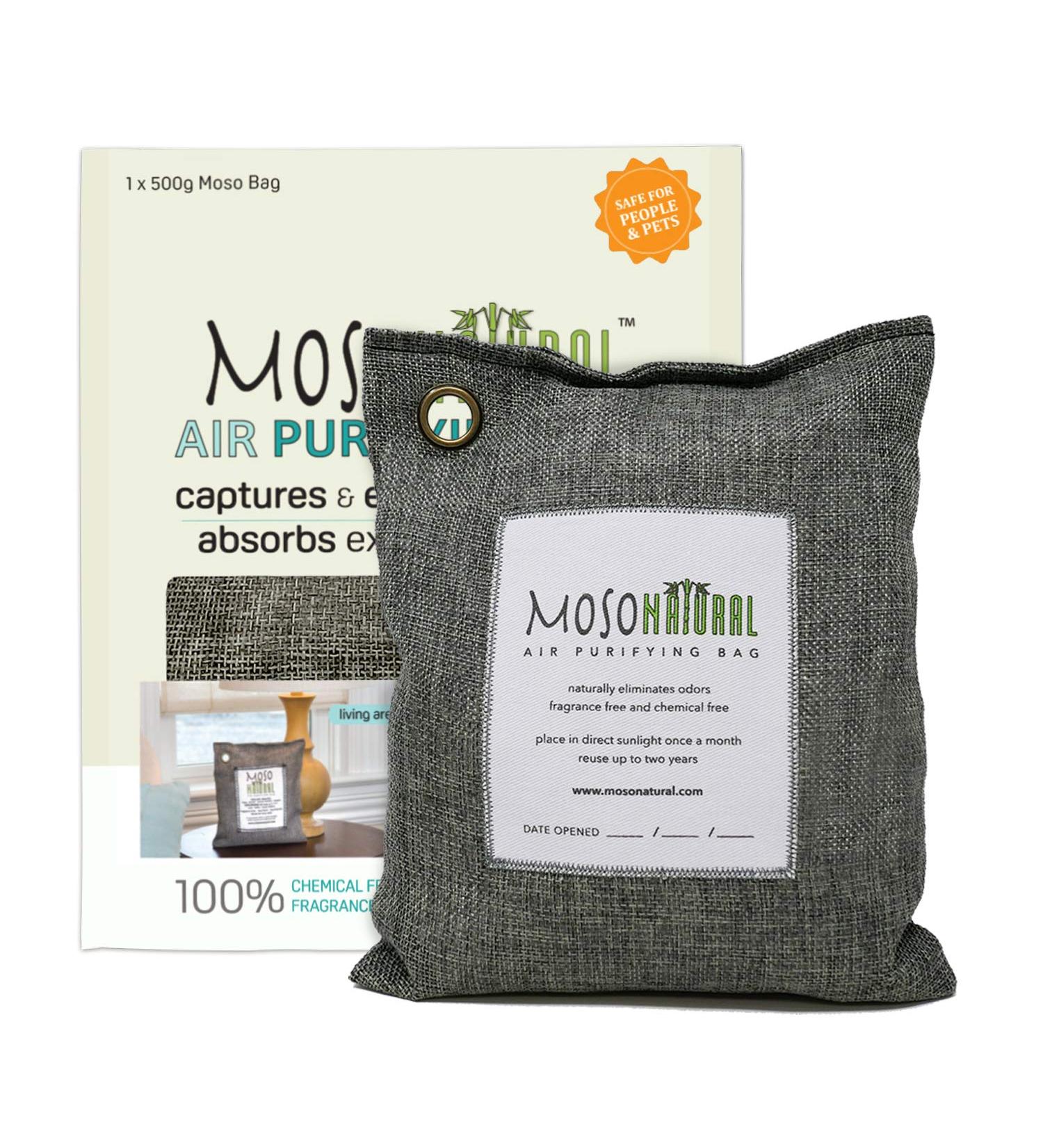 Moso Natural 500g Air Purifying Bag - Scent-Free Odor Eliminator for Kitchens, Bedrooms, Living Rooms & Pet Areas - Premium Bamboo Charcoal Absorber - Buy Online on GoSupps.com
