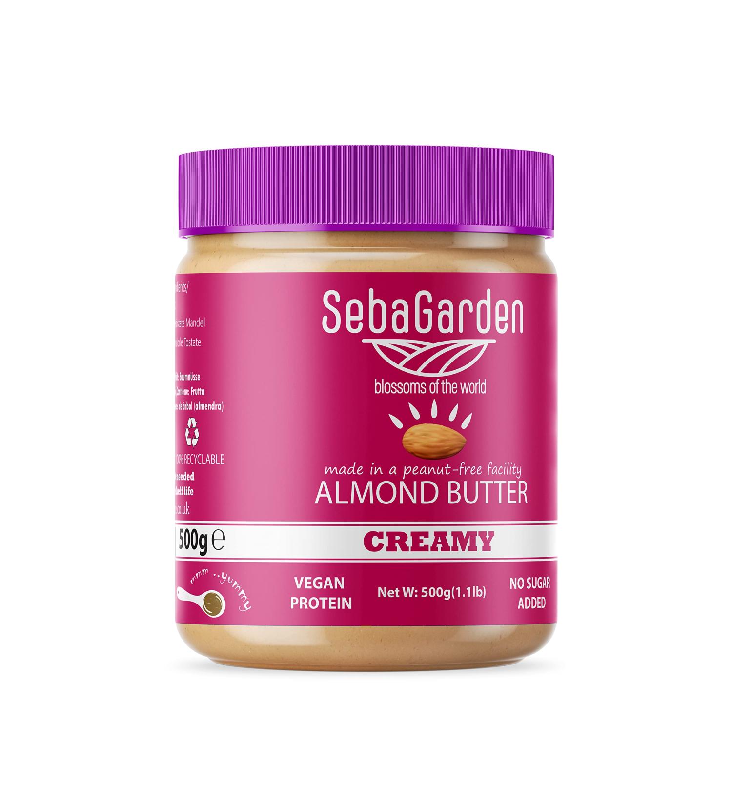 Seba Garden Almond Butter - 500g Pure Natural Creamy Smooth Californian Almonds Butter Spread 100% Almonds Paleo Keto Friendly No Sugar Added - Buy Online on GoSupps.com
